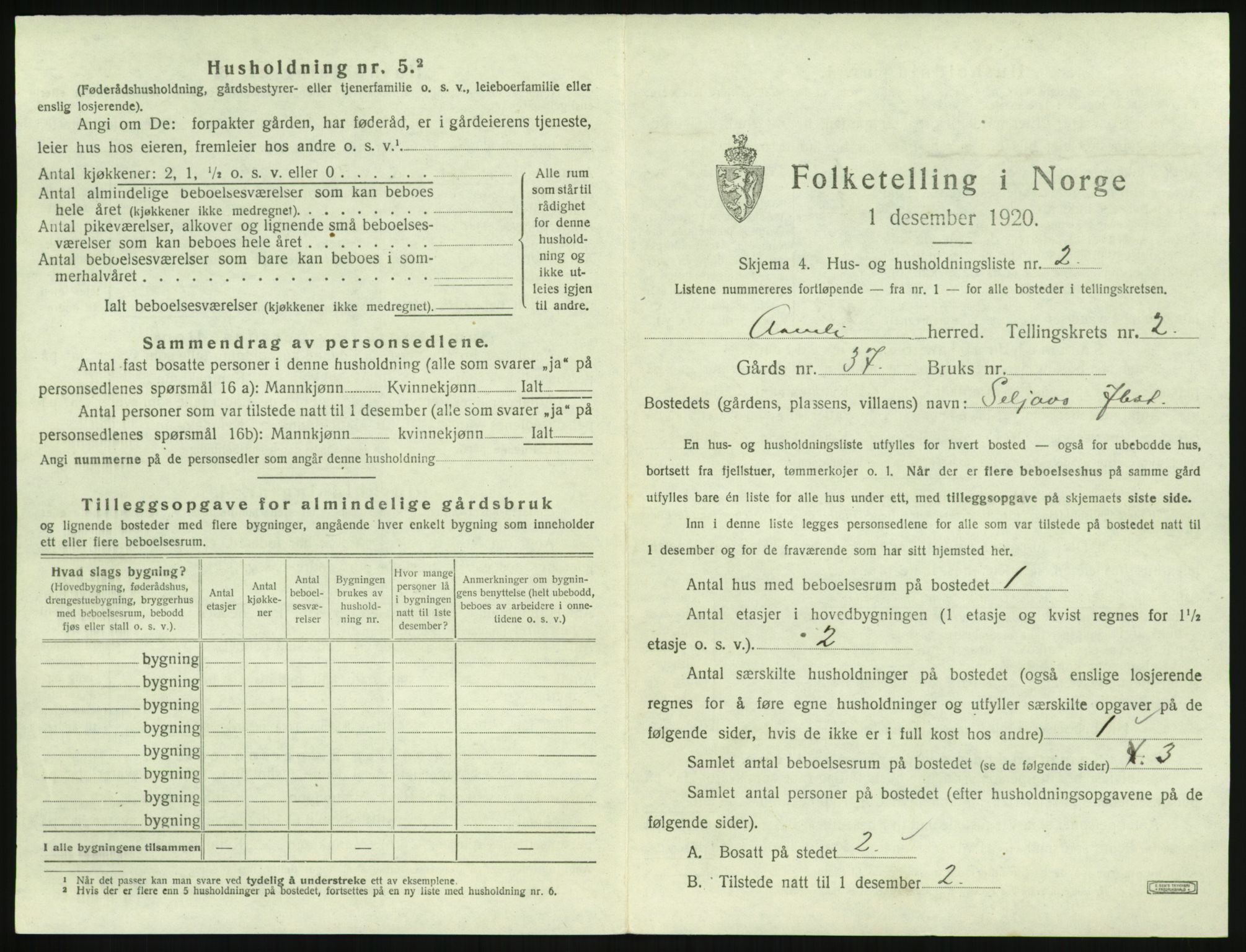 SAK, 1920 census for Åmli, 1920, p. 83