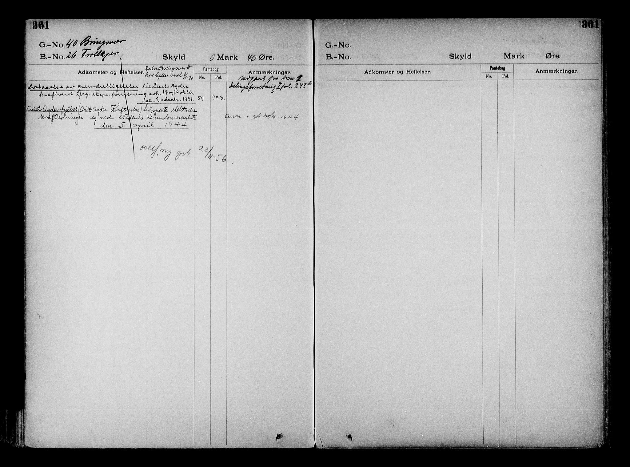 Vestre Nedenes/Sand sorenskriveri, SAK/1221-0010/G/Ga/L0022: Mortgage register no. 15, 1899-1957, p. 361