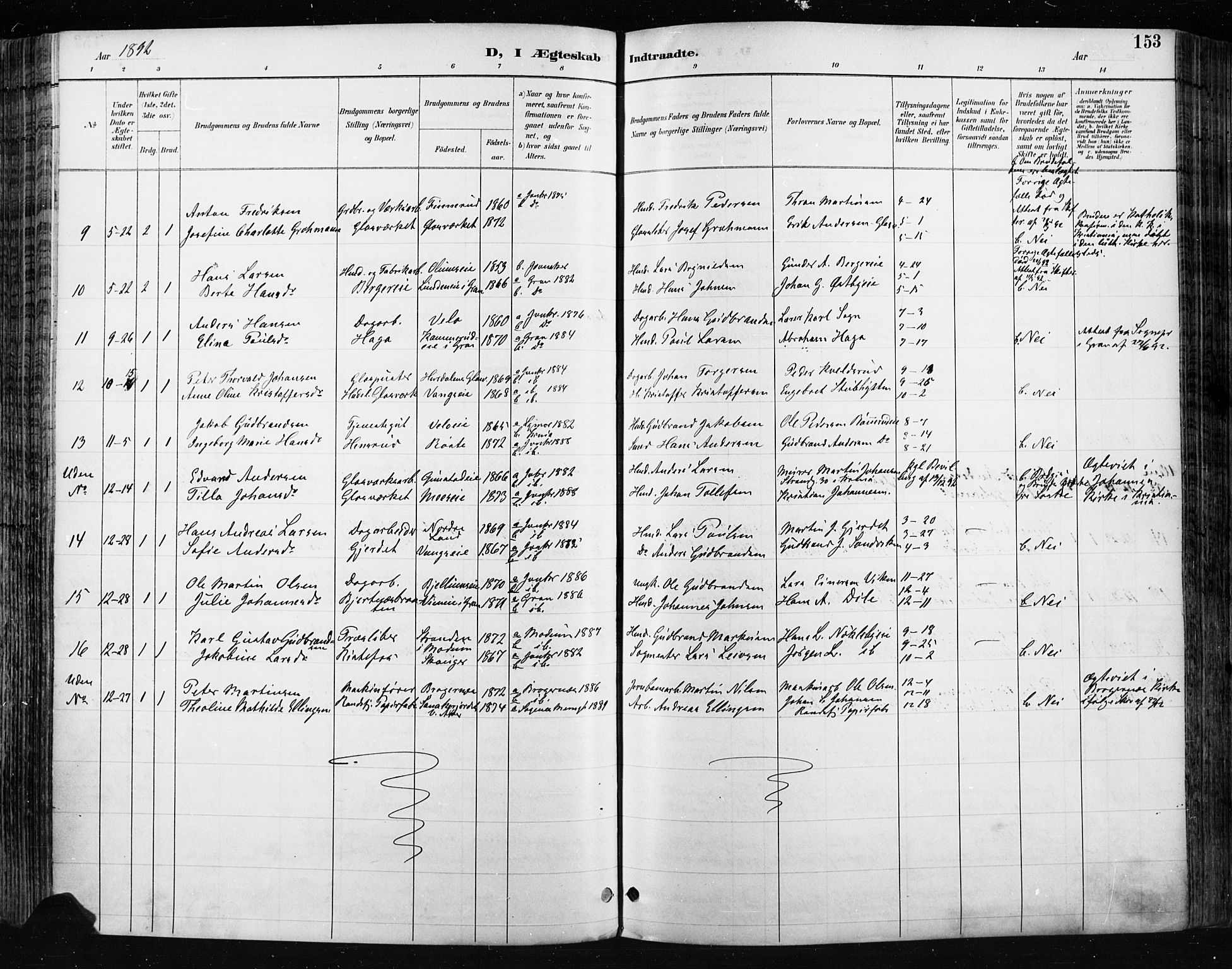 Jevnaker prestekontor, SAH/PREST-116/H/Ha/Haa/L0009: Parish register (official) no. 9, 1891-1901, p. 153