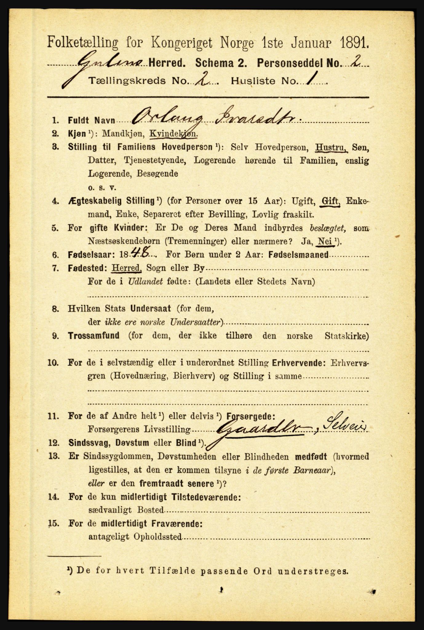 RA, 1891 census for 1411 Gulen, 1891, p. 493