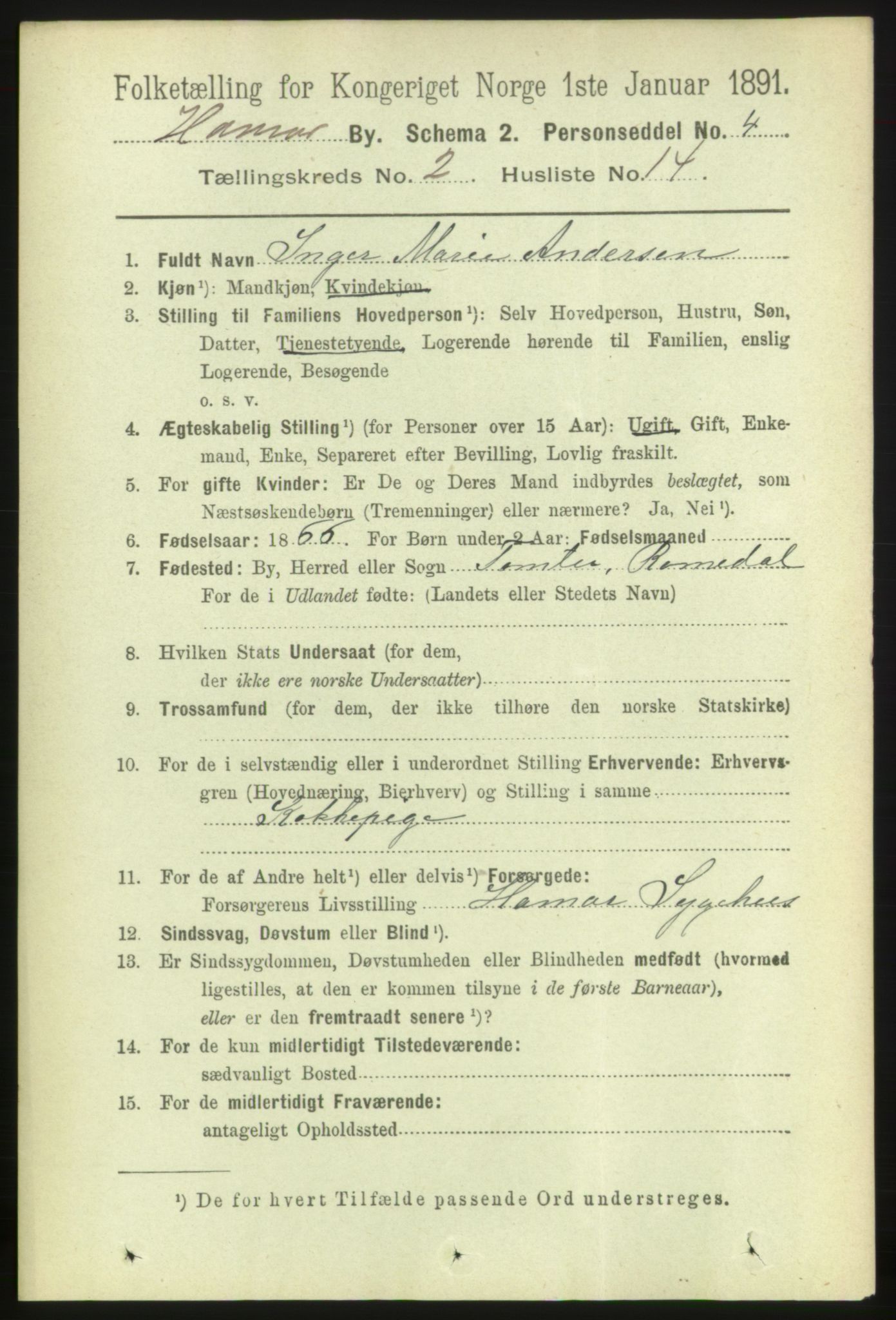 RA, 1891 census for 0401 Hamar, 1891, p. 1180