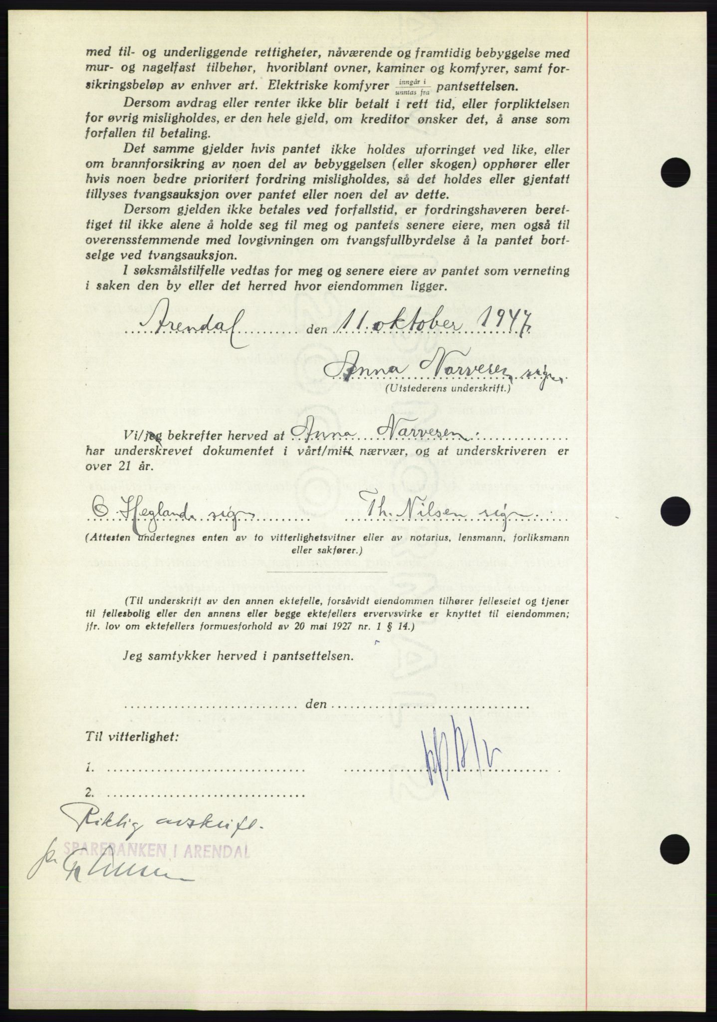 Nedenes sorenskriveri, AV/SAK-1221-0006/G/Gb/Gbb/L0004: Mortgage book no. B4, 1947-1947, Diary no: : 1509/1947