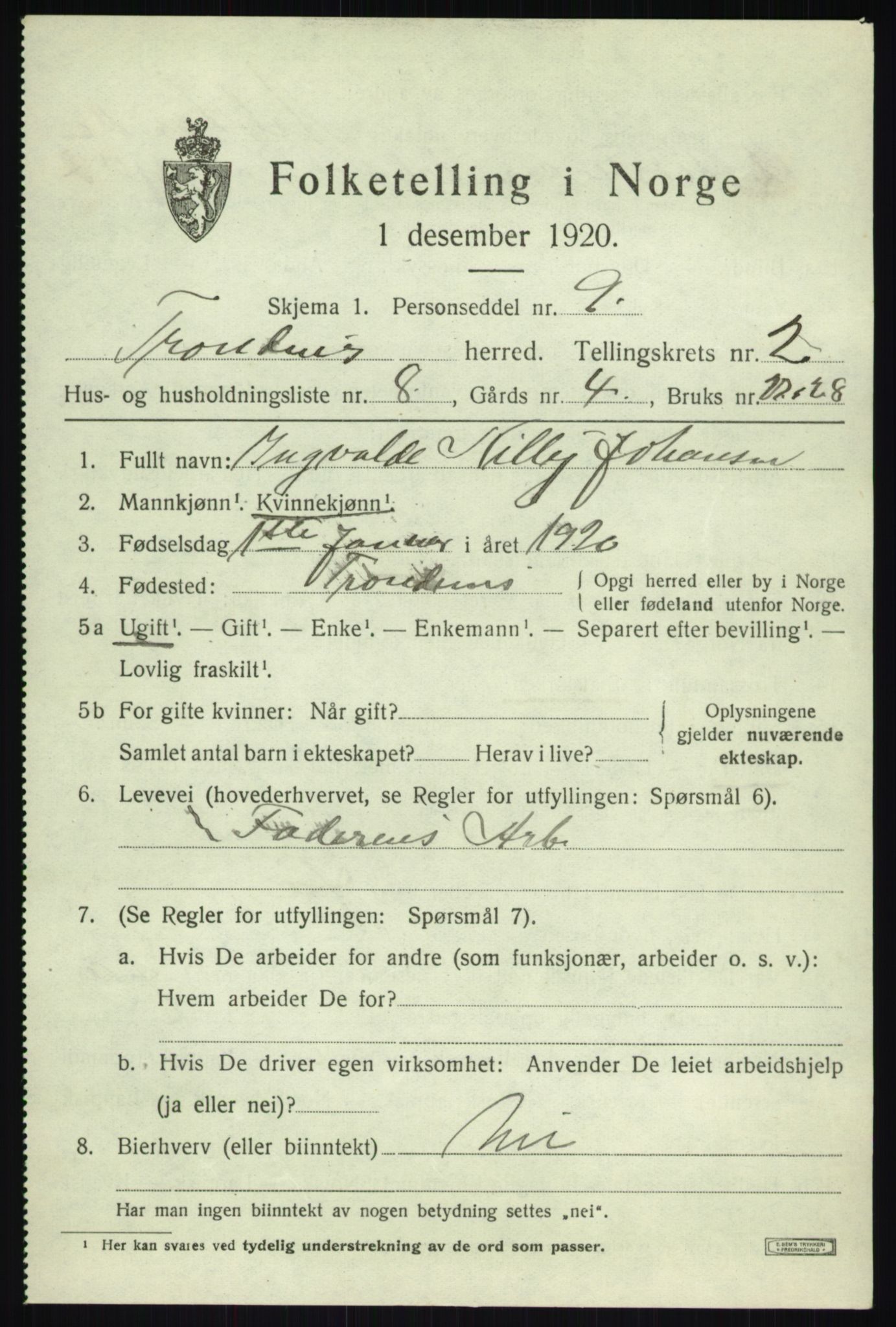 SATØ, 1920 census for Trondenes, 1920, p. 3762