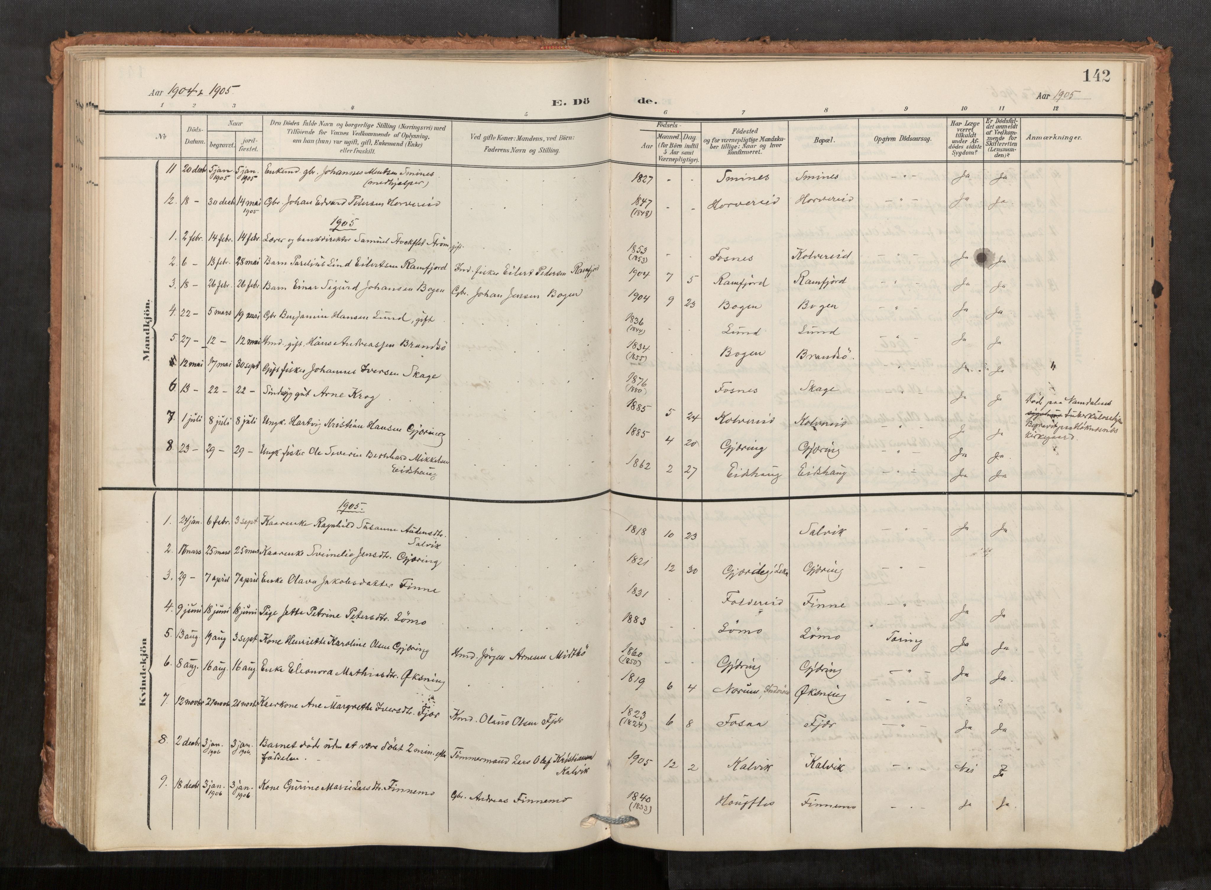 Kolvereid sokneprestkontor, SAT/A-1171/H/Ha/Haa/L0001: Parish register (official) no. 1, 1903-1922, p. 142