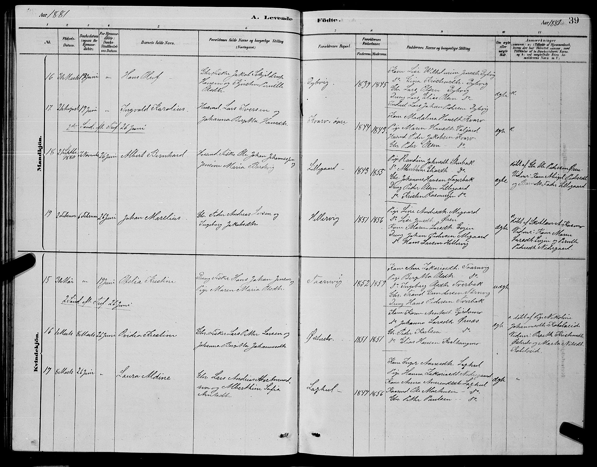 Ministerialprotokoller, klokkerbøker og fødselsregistre - Nordland, AV/SAT-A-1459/853/L0776: Parish register (copy) no. 853C04, 1878-1889, p. 39