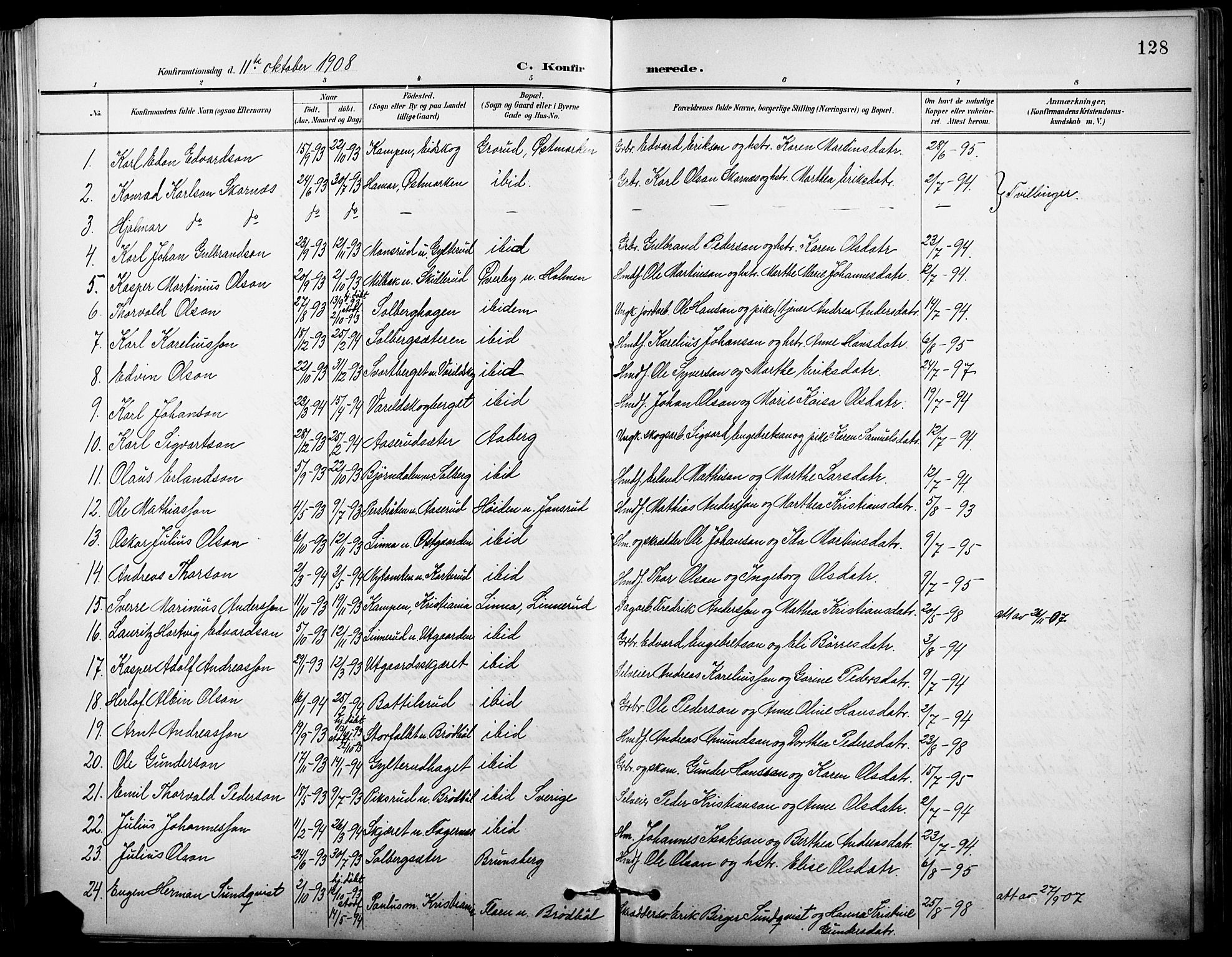 Vinger prestekontor, AV/SAH-PREST-024/H/Ha/Hab/L0004: Parish register (copy) no. 4, 1895-1920, p. 128