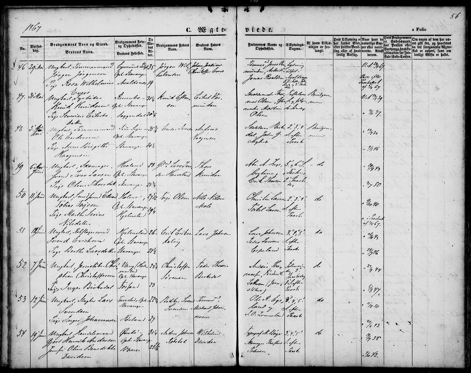 St. Petri sokneprestkontor, AV/SAST-A-101813/001/30/30BA/L0002: Parish register (official) no. A 2, 1861-1869, p. 56