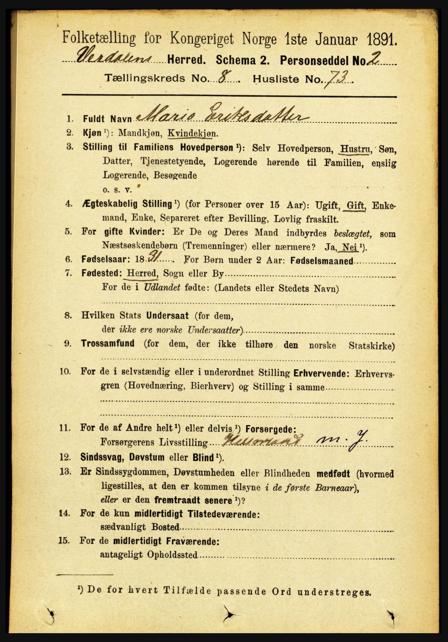 RA, 1891 census for 1721 Verdal, 1891, p. 4875