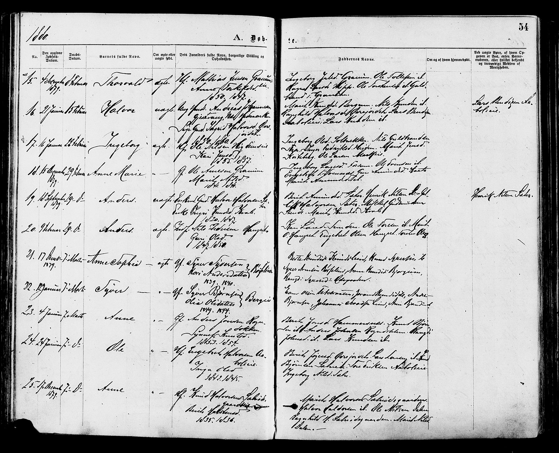 Nord-Aurdal prestekontor, AV/SAH-PREST-132/H/Ha/Haa/L0009: Parish register (official) no. 9, 1876-1882, p. 54