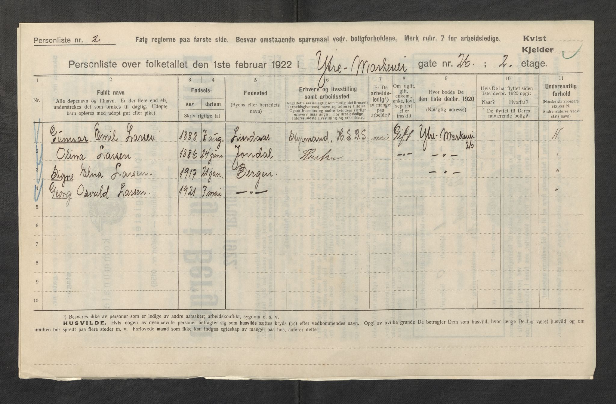 SAB, Municipal Census 1922 for Bergen, 1922, p. 24457