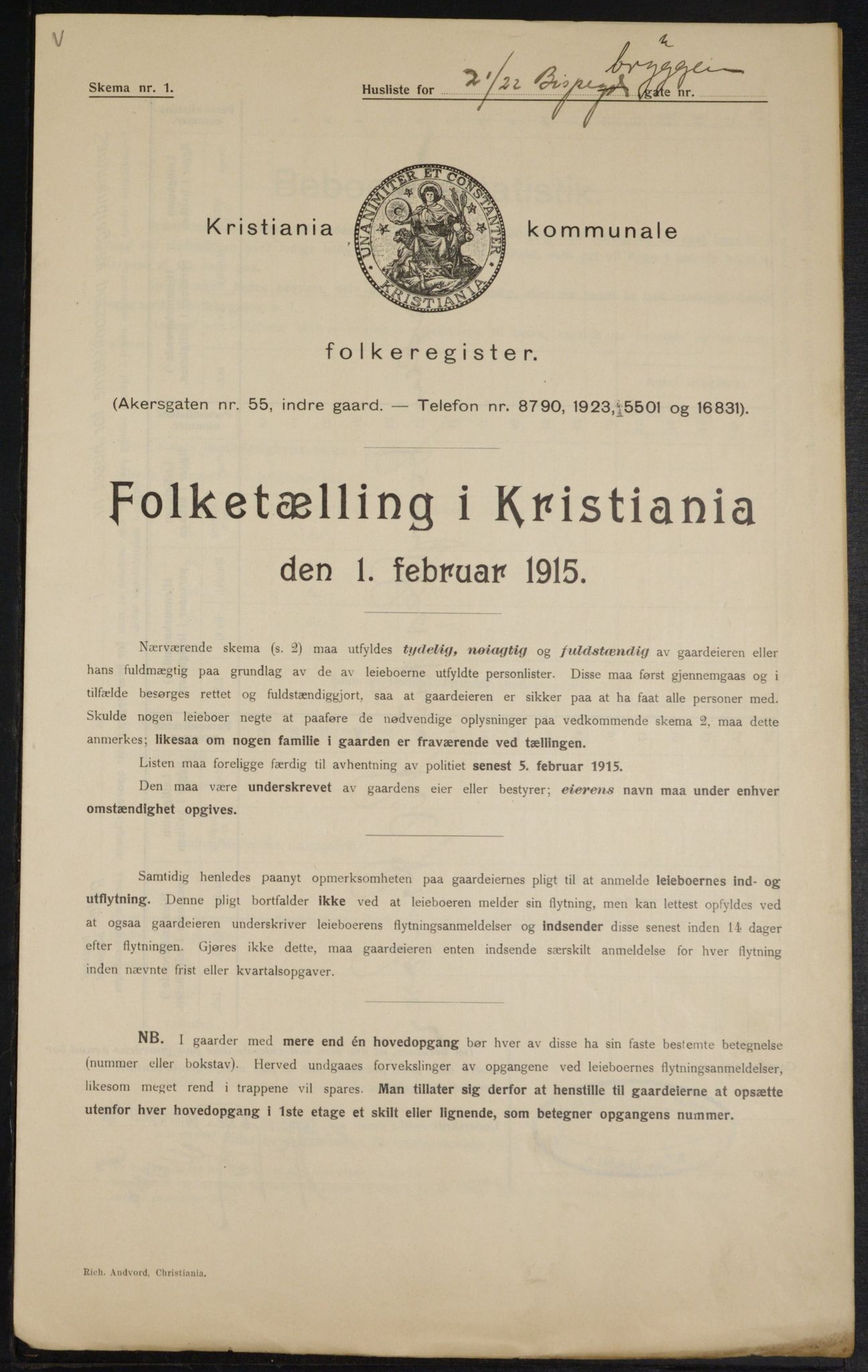 OBA, Municipal Census 1915 for Kristiania, 1915, p. 5376