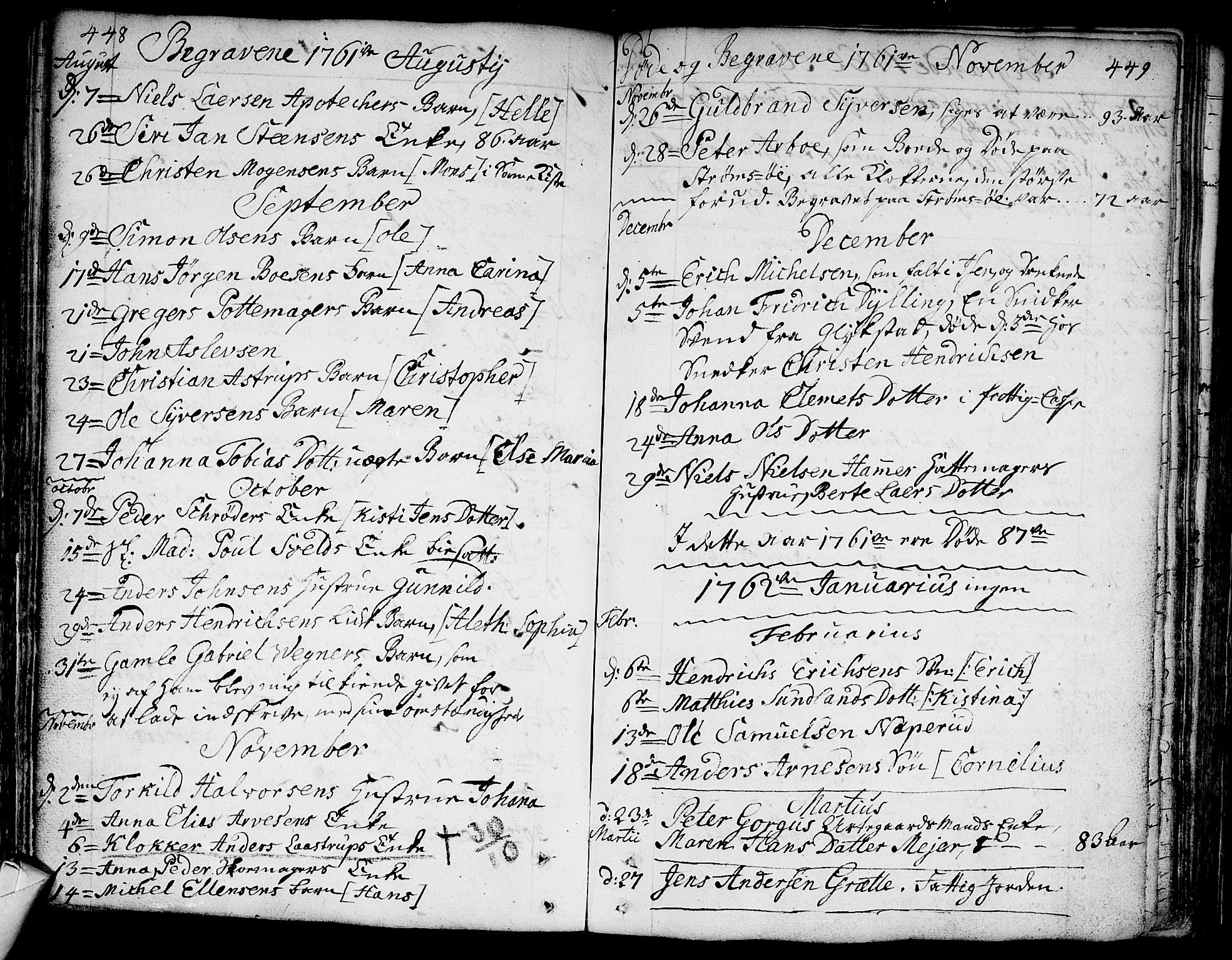 Bragernes kirkebøker, AV/SAKO-A-6/F/Fa/L0005: Parish register (official) no. I 5, 1759-1781, p. 448-449