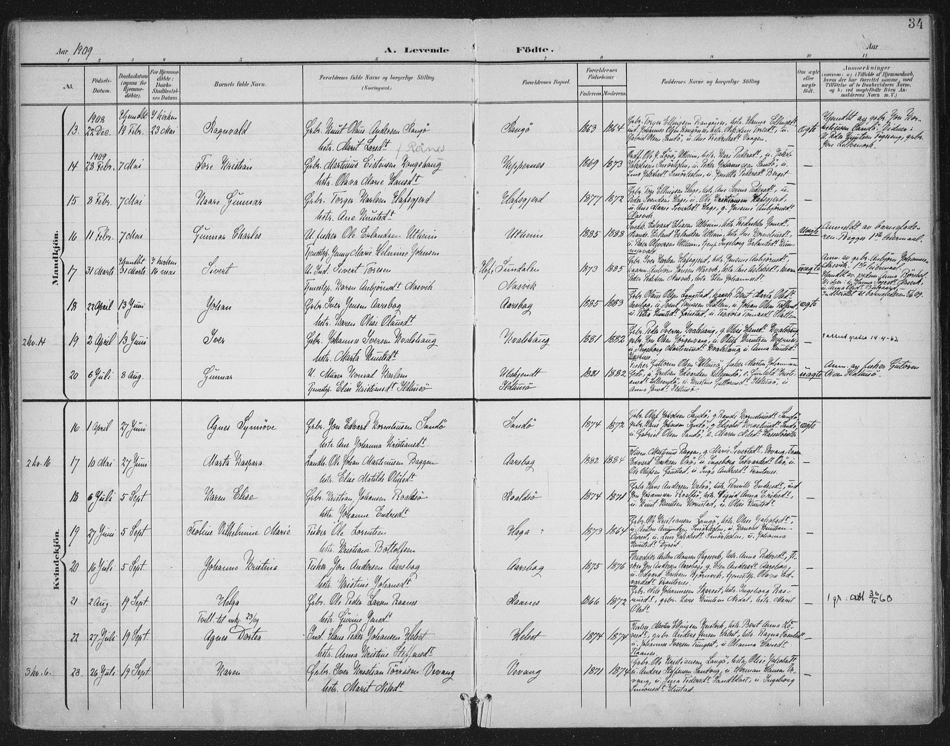 Ministerialprotokoller, klokkerbøker og fødselsregistre - Møre og Romsdal, AV/SAT-A-1454/570/L0833: Parish register (official) no. 570A07, 1901-1914, p. 34