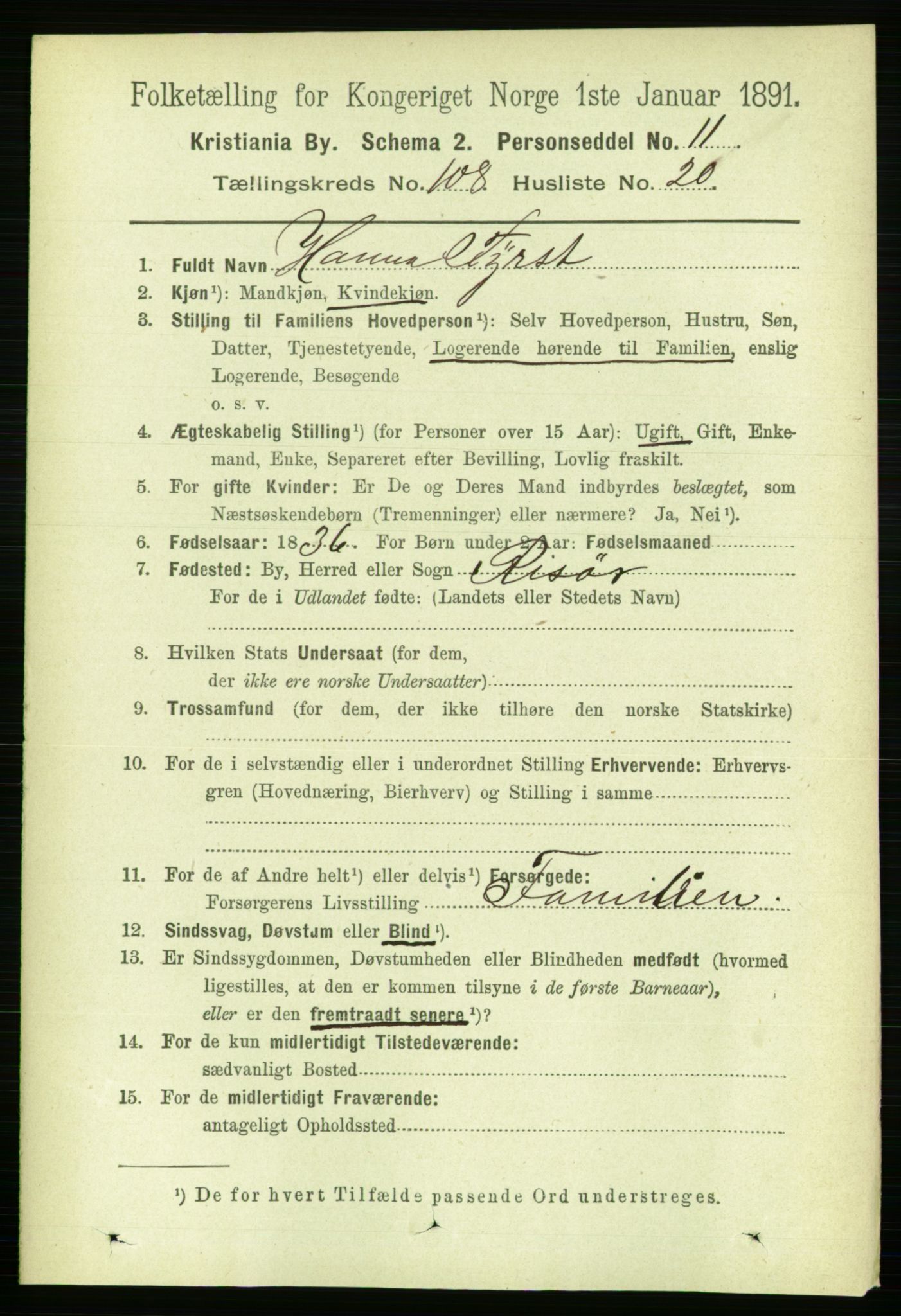 RA, 1891 census for 0301 Kristiania, 1891, p. 56065