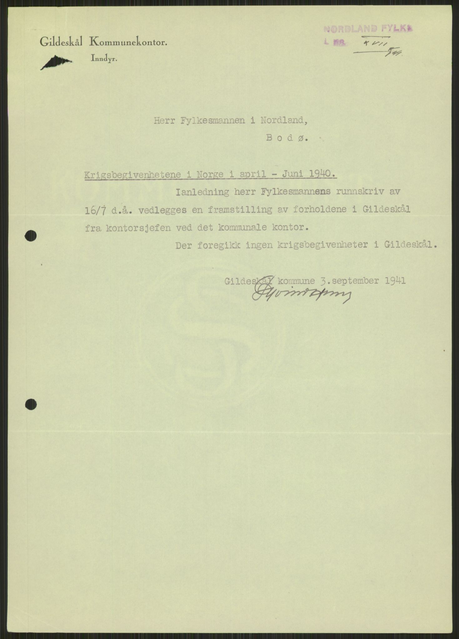 Forsvaret, Forsvarets krigshistoriske avdeling, AV/RA-RAFA-2017/Y/Ya/L0017: II-C-11-31 - Fylkesmenn.  Rapporter om krigsbegivenhetene 1940., 1940, p. 144