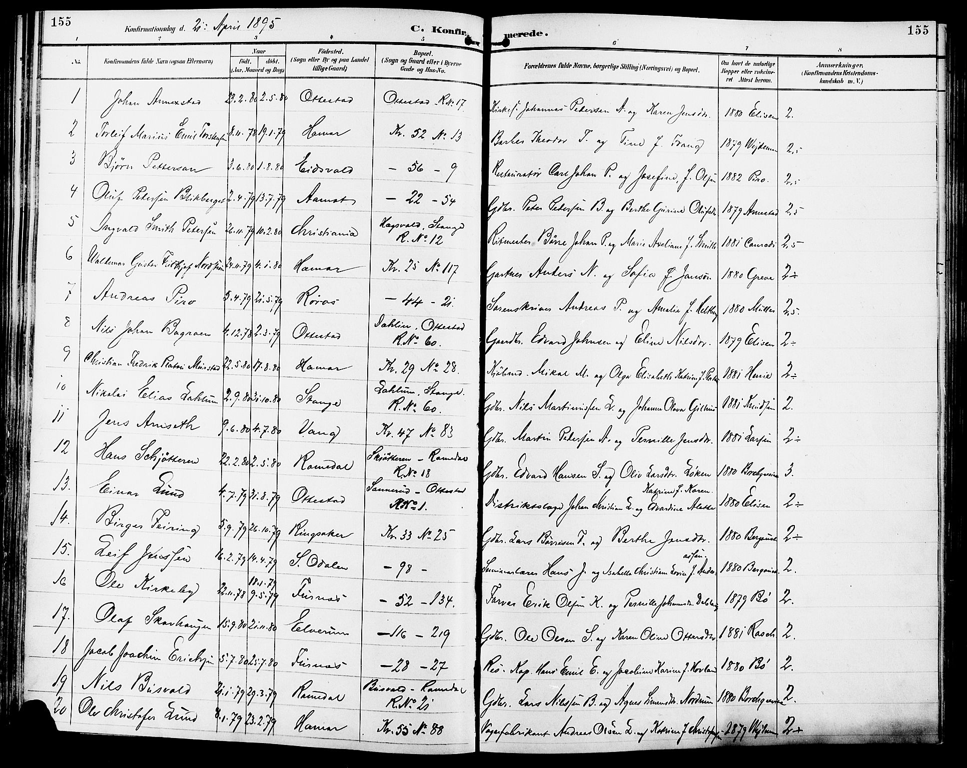 Vang prestekontor, Hedmark, AV/SAH-PREST-008/H/Ha/Haa/L0017: Parish register (official) no. 17, 1890-1899, p. 155