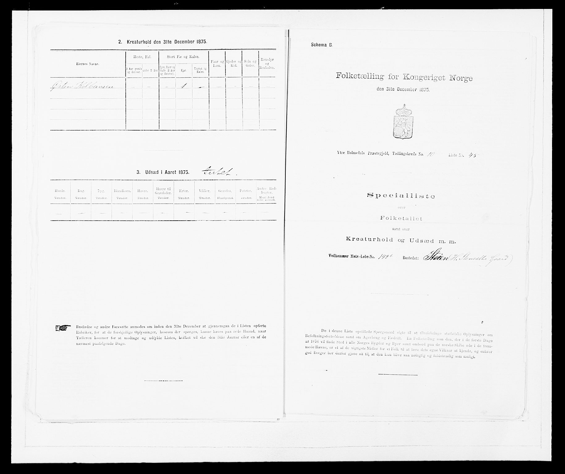 SAB, 1875 census for 1429P Ytre Holmedal, 1875, p. 697