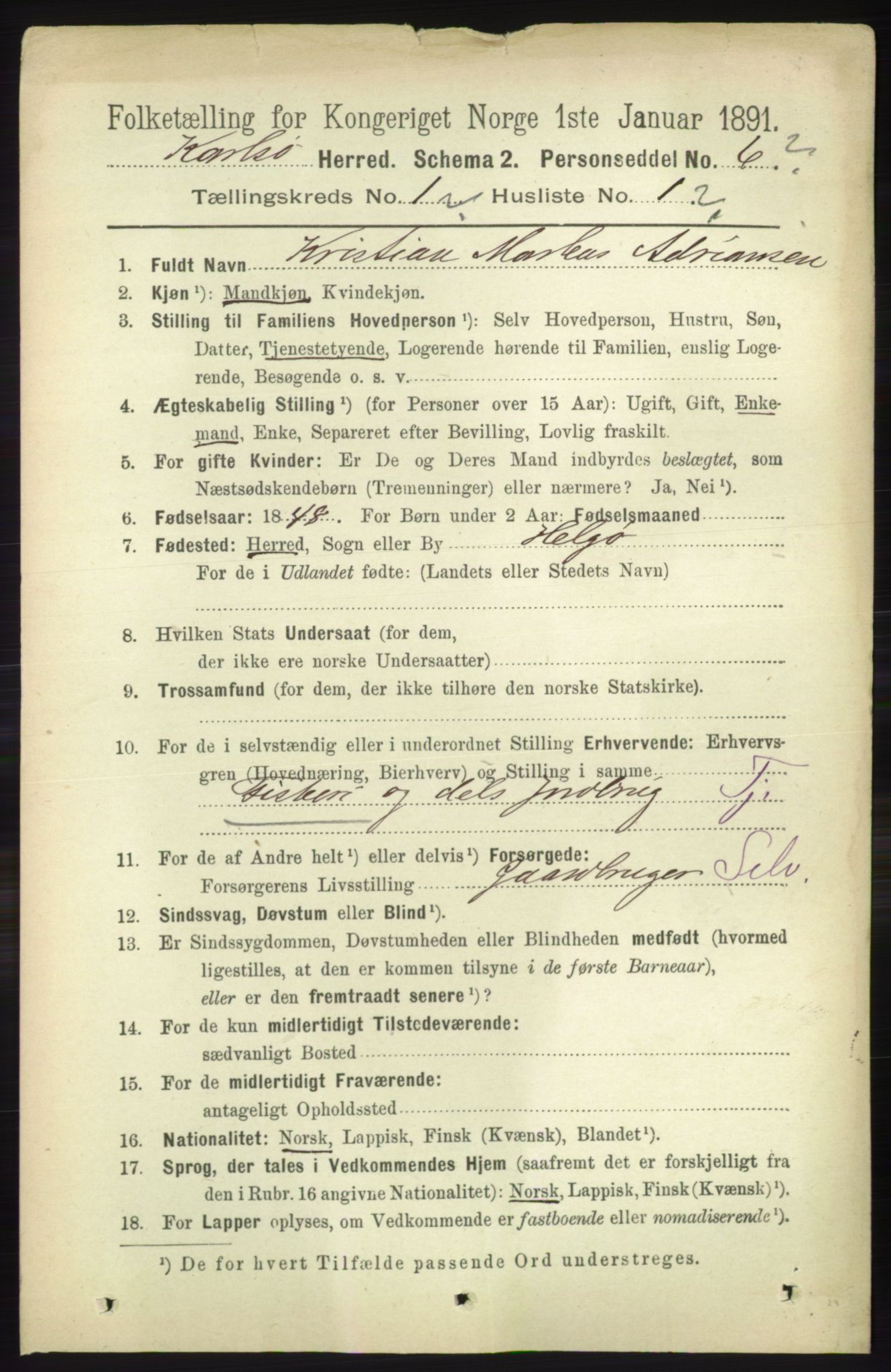 RA, 1891 census for 1936 Karlsøy, 1891, p. 65