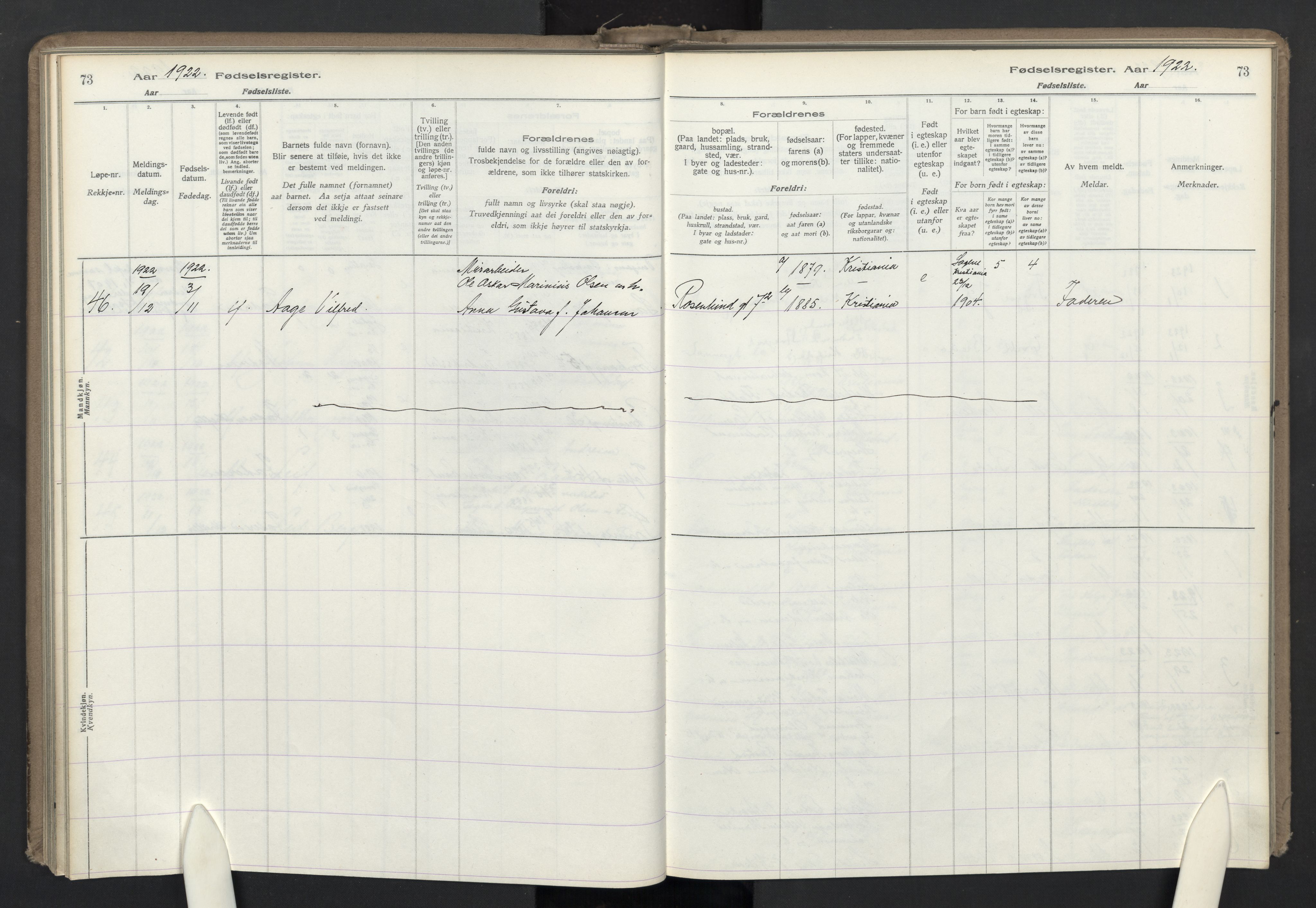 Lilleborg prestekontor Kirkebøker, AV/SAO-A-10343a/J/L0001: Birth register no. 1, 1917-1944, p. 73