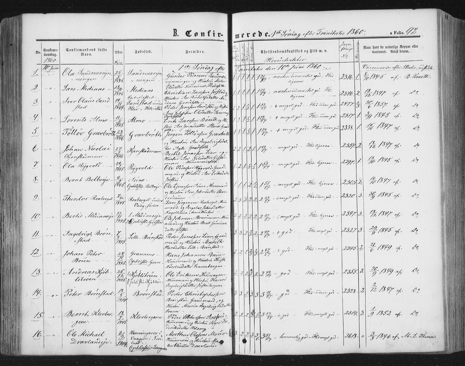 Ministerialprotokoller, klokkerbøker og fødselsregistre - Nord-Trøndelag, SAT/A-1458/749/L0472: Parish register (official) no. 749A06, 1857-1873, p. 92