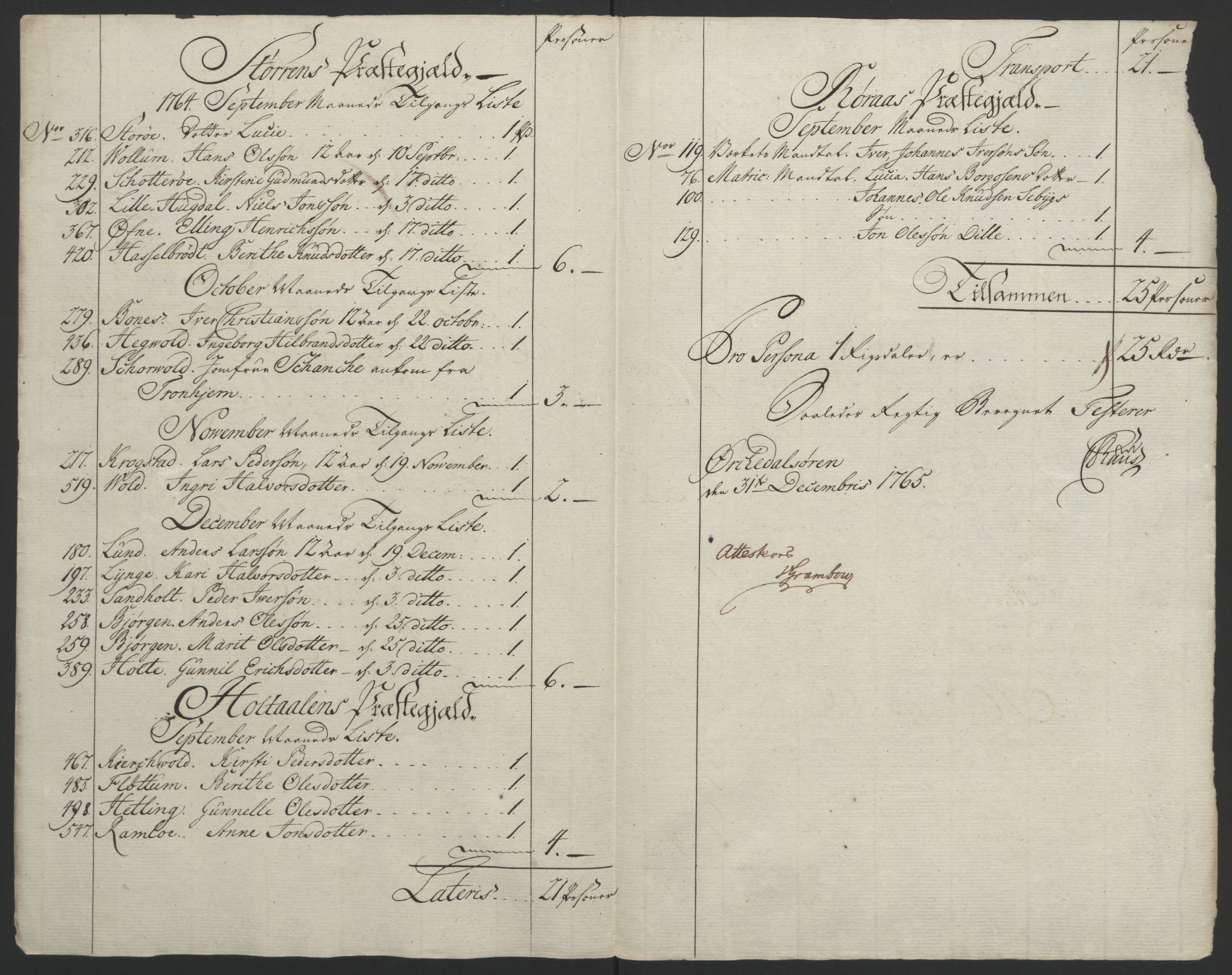 Rentekammeret inntil 1814, Reviderte regnskaper, Fogderegnskap, AV/RA-EA-4092/R60/L4094: Ekstraskatten Orkdal og Gauldal, 1762-1765, p. 283