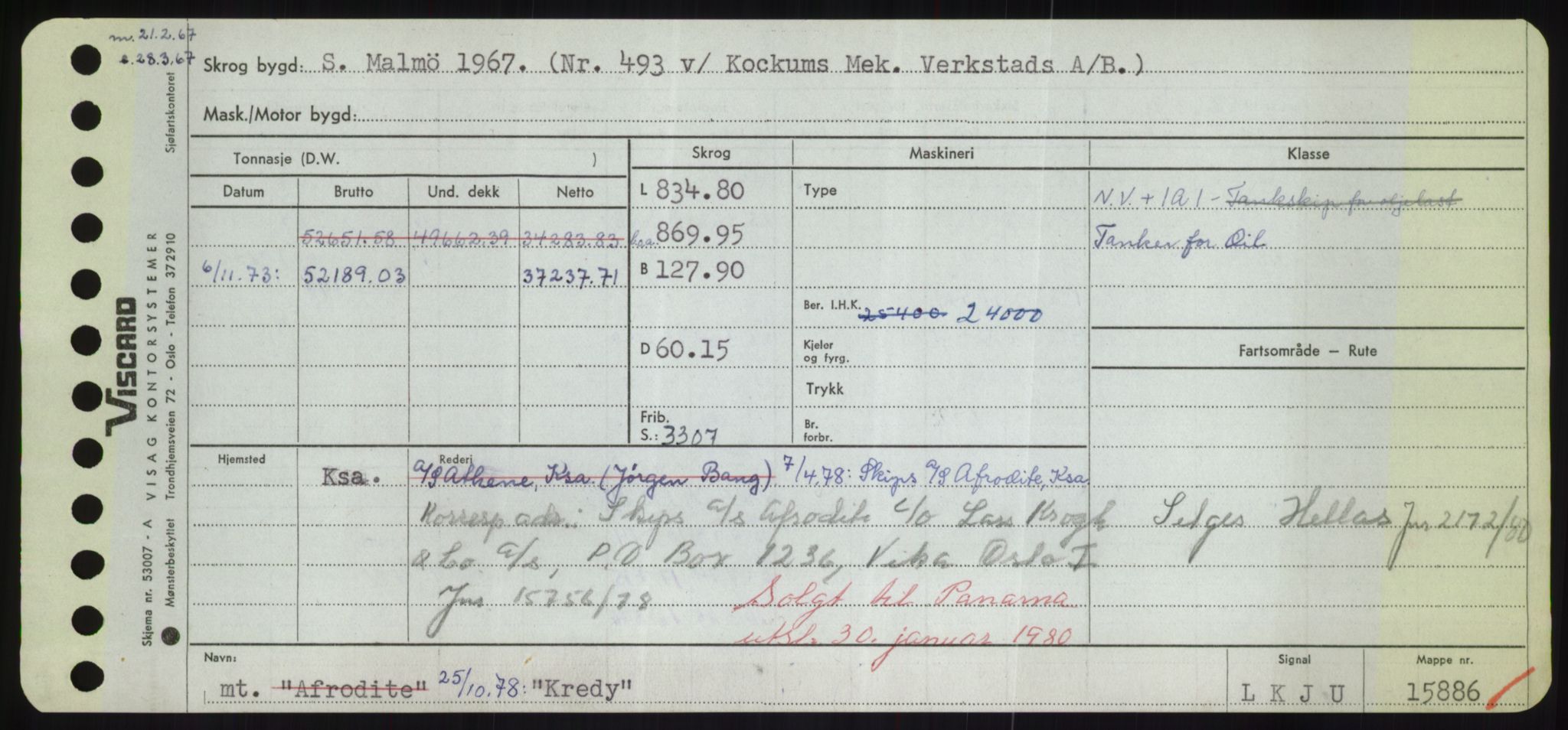 Sjøfartsdirektoratet med forløpere, Skipsmålingen, RA/S-1627/H/Hd/L0021: Fartøy, Kor-Kår, p. 147