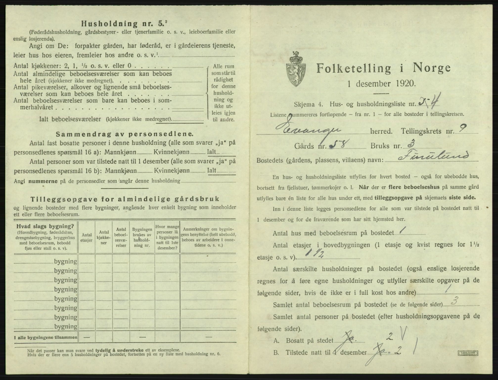 SAB, 1920 census for Evanger, 1920, p. 399