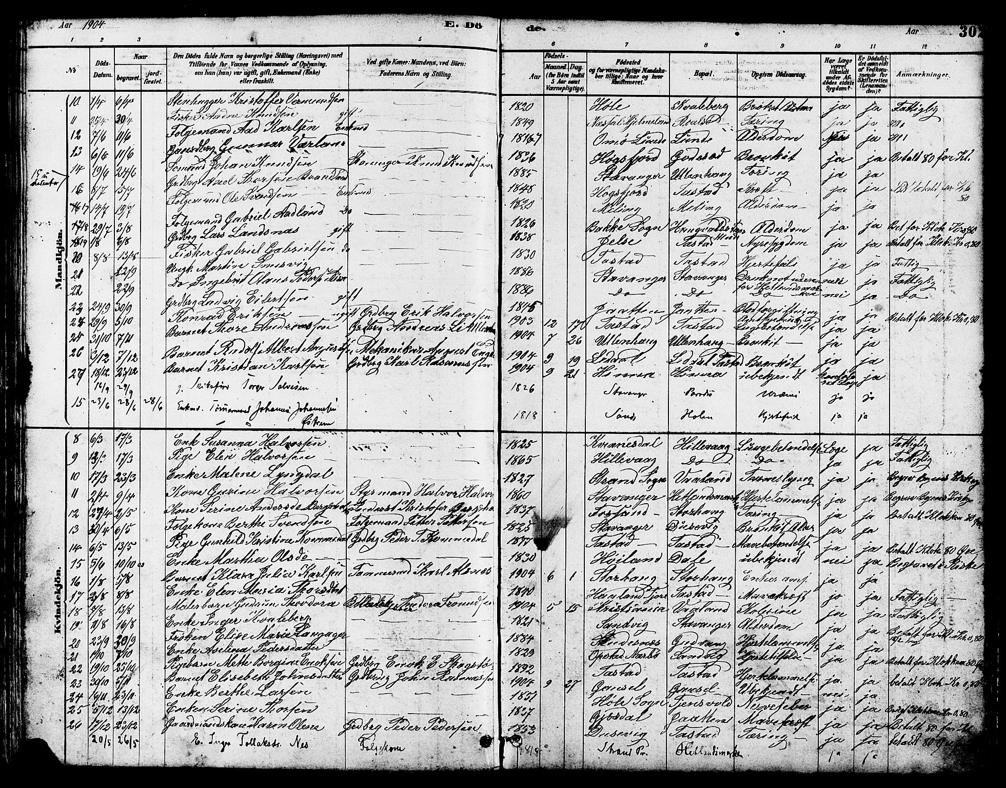Hetland sokneprestkontor, SAST/A-101826/30/30BB/L0005: Parish register (copy) no. B 5, 1878-1910, p. 302