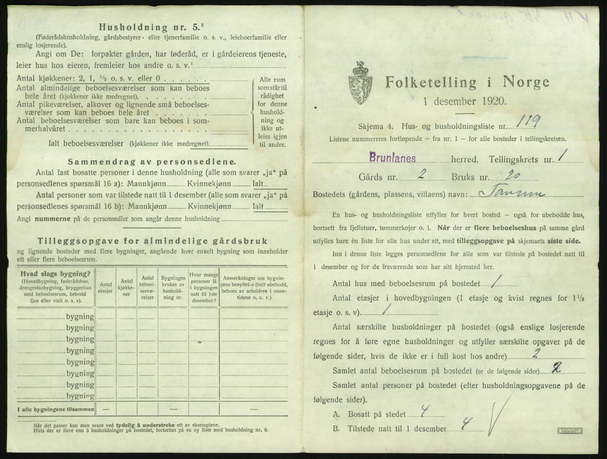 SAKO, 1920 census for Brunlanes, 1920, p. 301