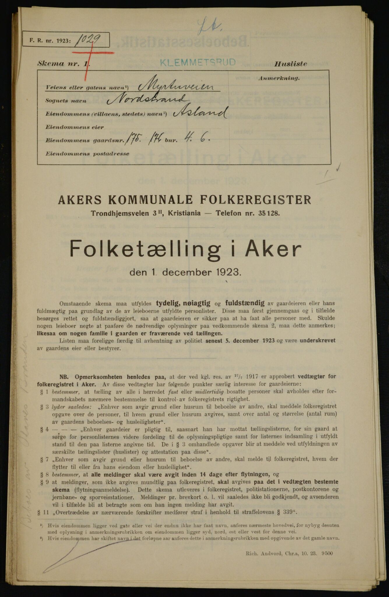 , Municipal Census 1923 for Aker, 1923, p. 42633