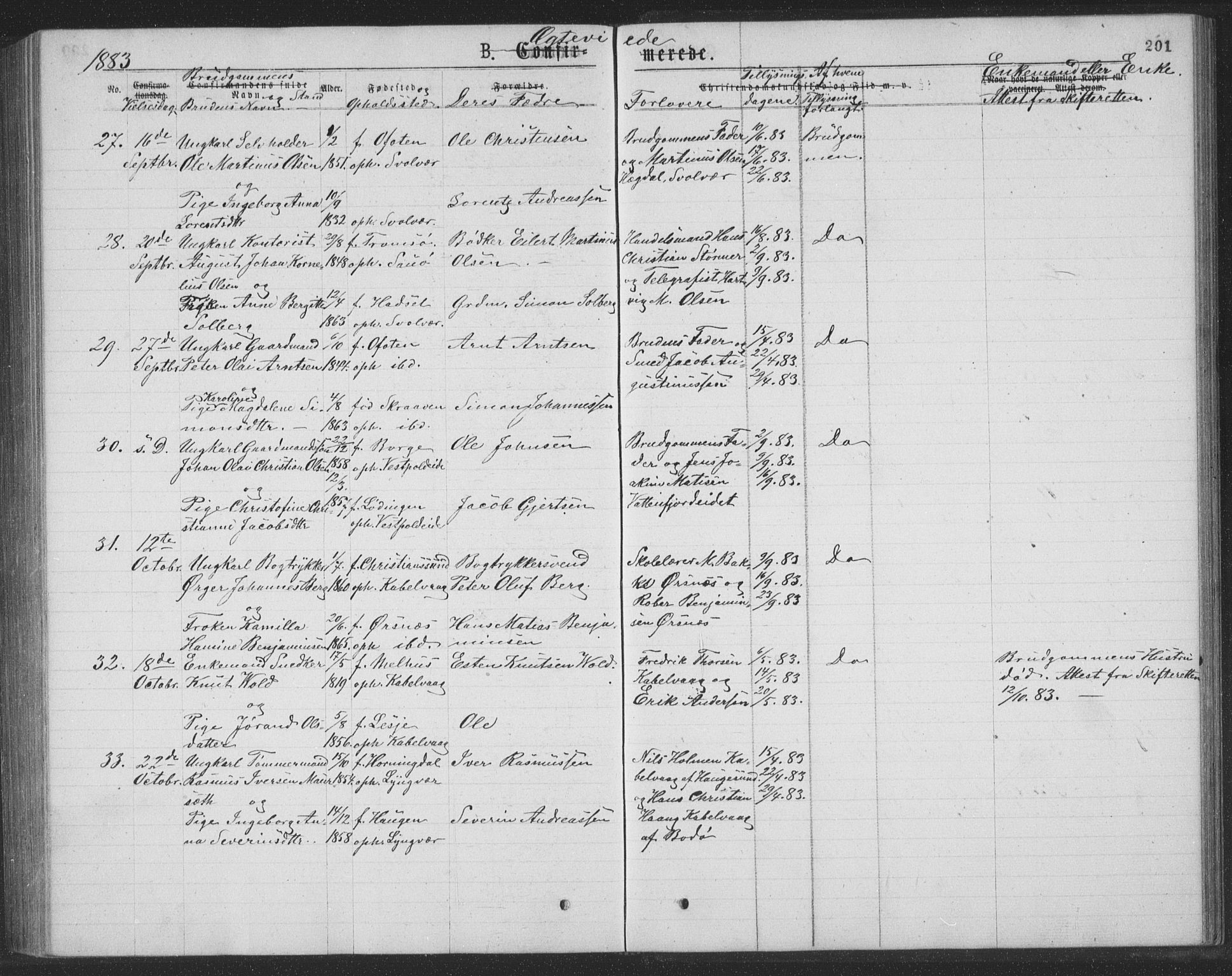 Ministerialprotokoller, klokkerbøker og fødselsregistre - Nordland, AV/SAT-A-1459/874/L1075: Parish register (copy) no. 874C04, 1876-1883, p. 201