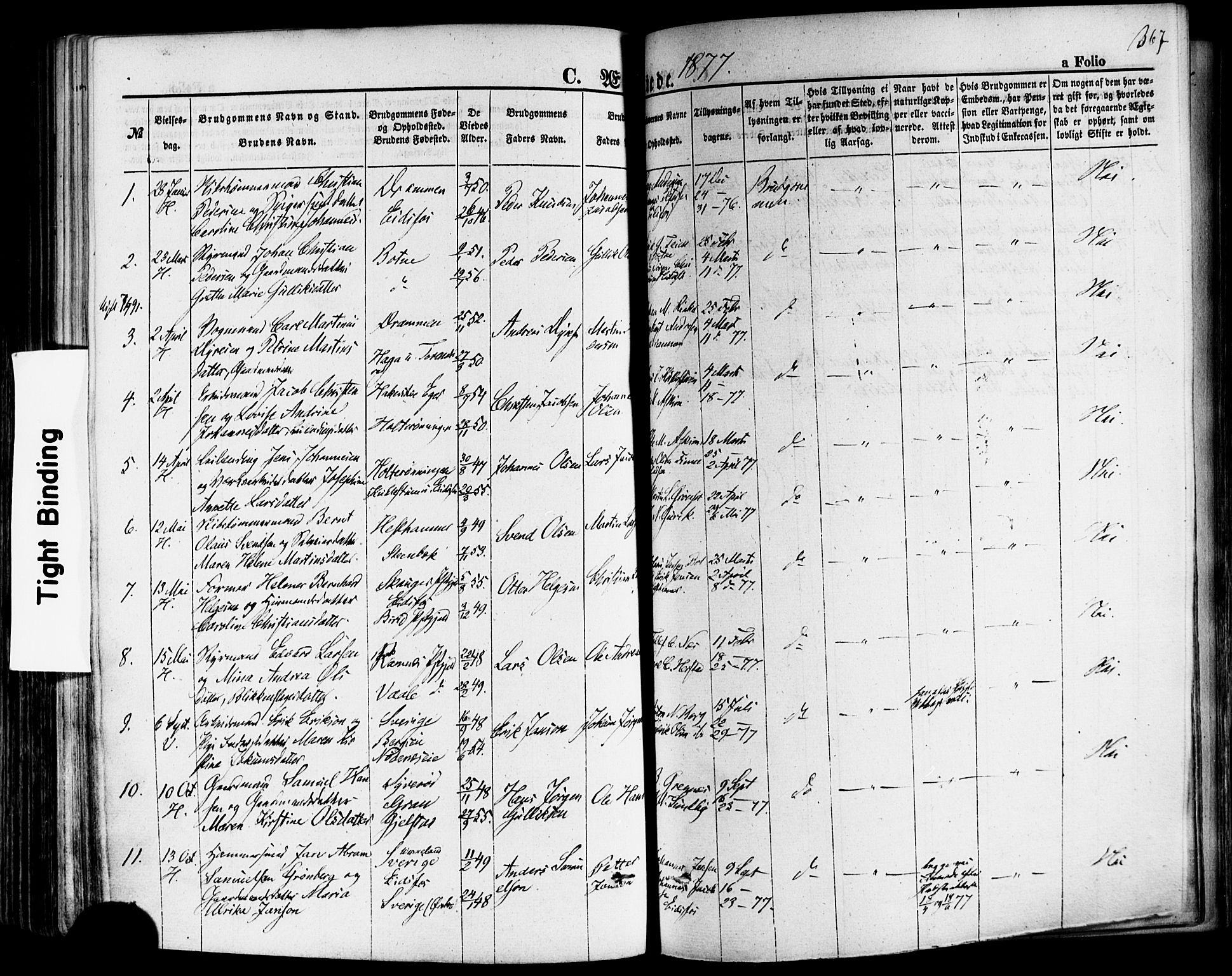 Hof kirkebøker, SAKO/A-64/F/Fa/L0006: Parish register (official) no. I 6, 1851-1877, p. 367