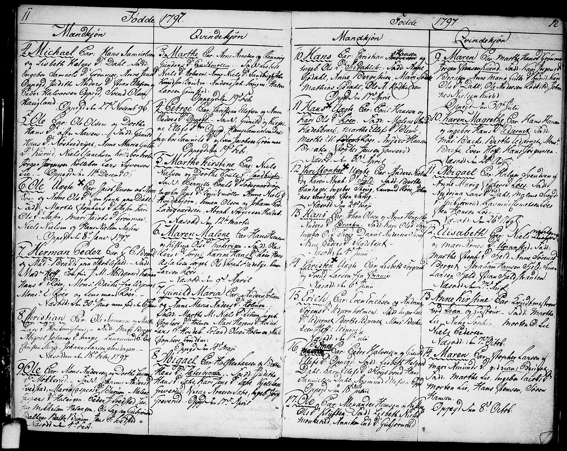 Nesodden prestekontor Kirkebøker, AV/SAO-A-10013/F/Fa/L0005: Parish register (official) no. I 5, 1793-1814, p. 11-12