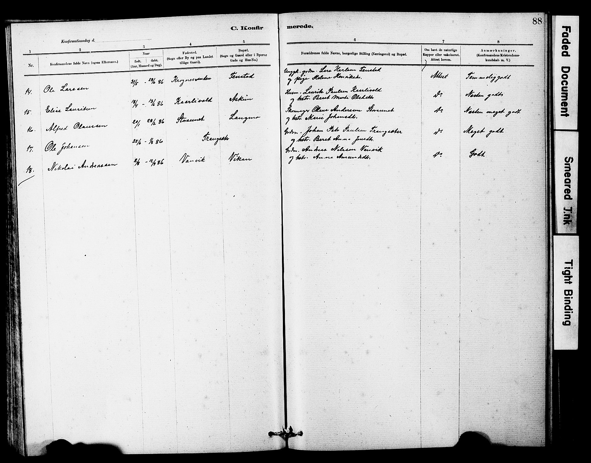 Ministerialprotokoller, klokkerbøker og fødselsregistre - Sør-Trøndelag, SAT/A-1456/646/L0628: Parish register (copy) no. 646C01, 1880-1903, p. 88