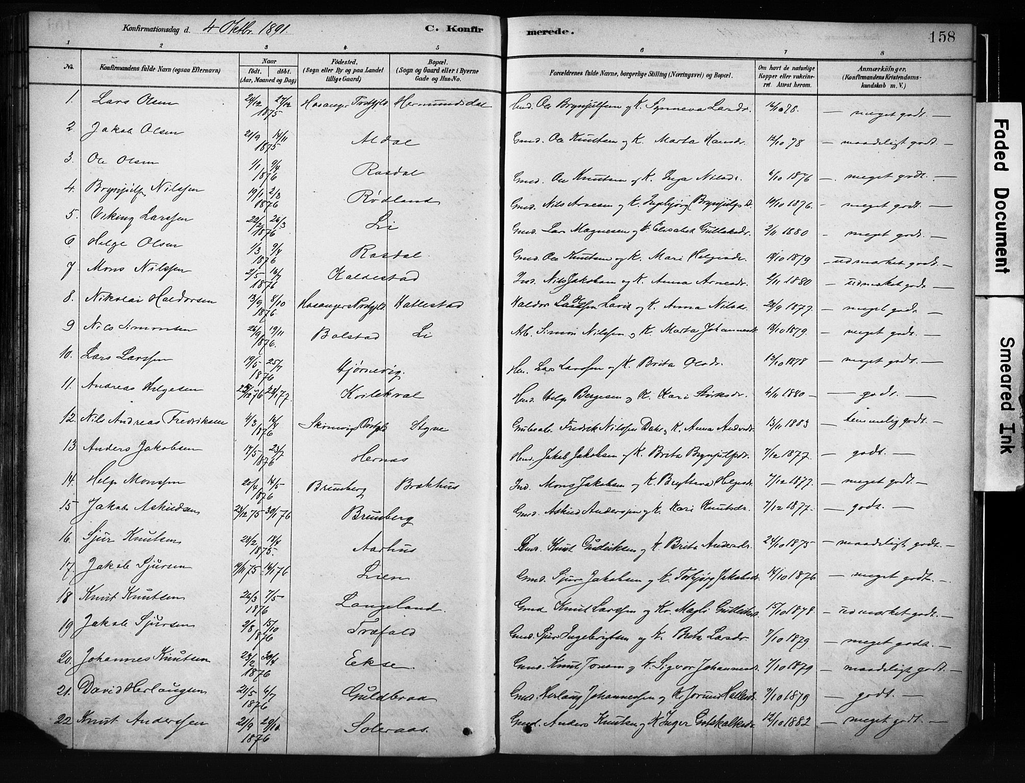 Evanger sokneprestembete, AV/SAB-A-99924: Parish register (official) no. A 1, 1877-1899, p. 158