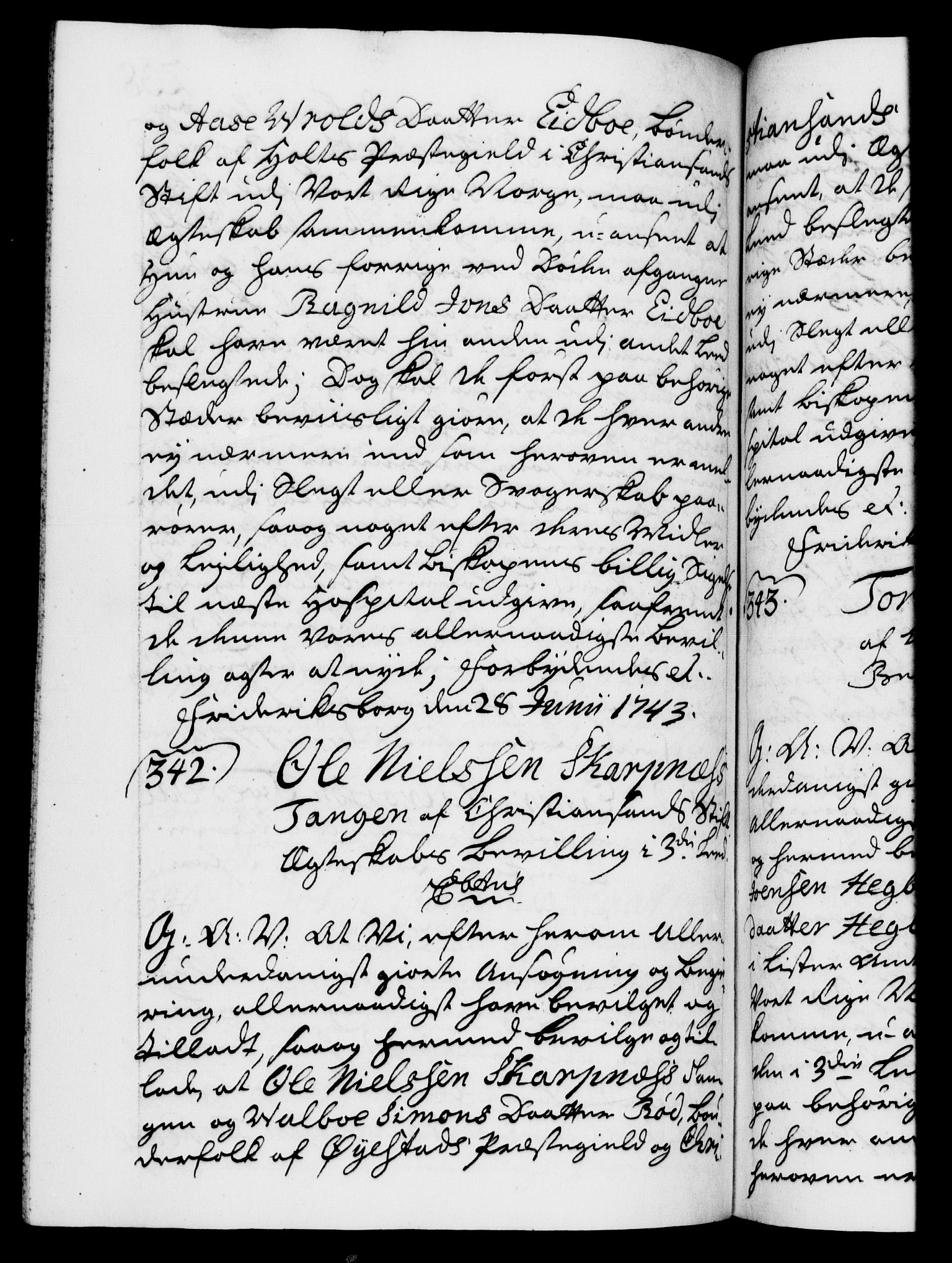 Danske Kanselli 1572-1799, AV/RA-EA-3023/F/Fc/Fca/Fcaa/L0033: Norske registre, 1743-1744, p. 238b