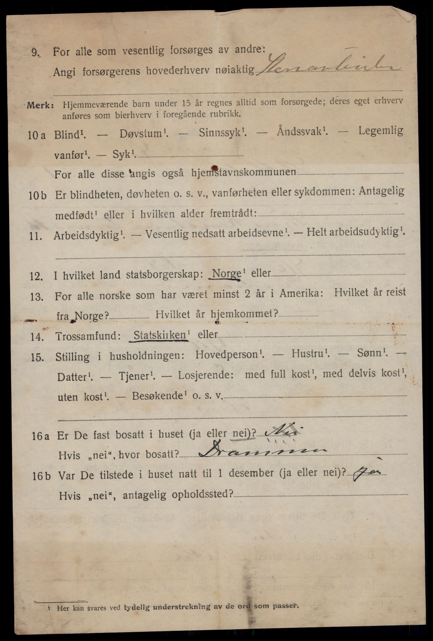 SAKO, 1920 census for Stathelle, 1920, p. 1062