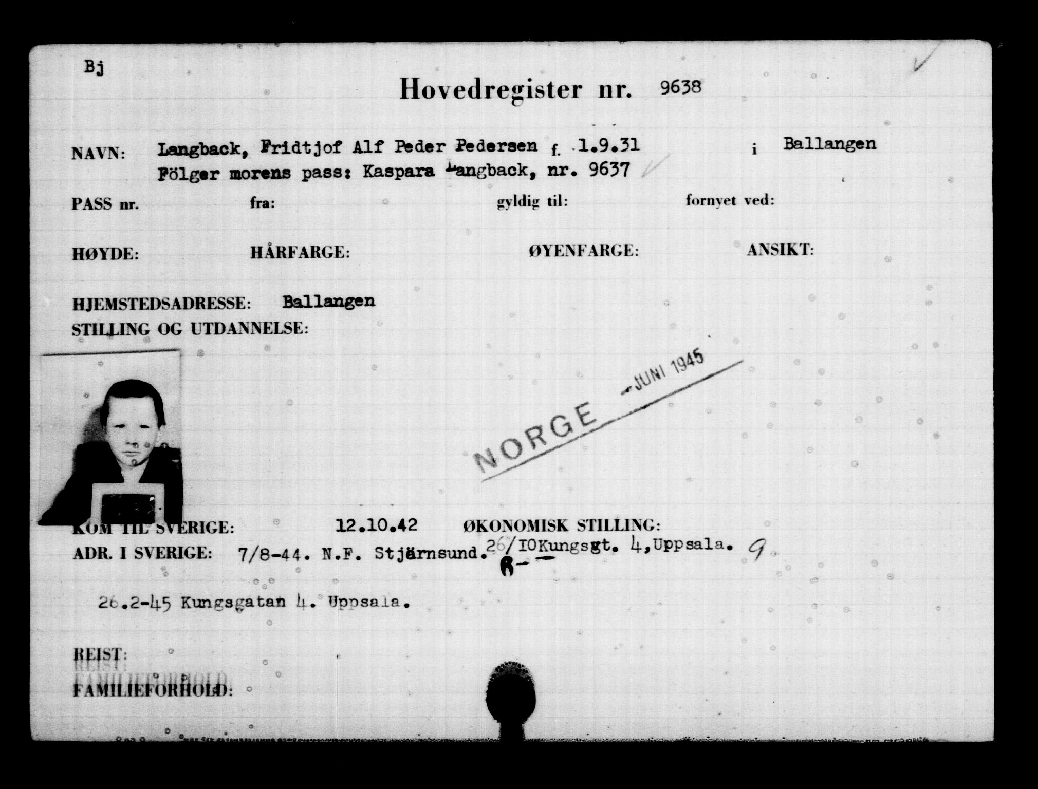 Utenriksstasjonene, Legasjonen i Stockholm, Flyktningkontoret, AV/RA-S-6753/V/Va/L0006: Kjesäterkartoteket, flyktninger med registreringsnr. 9400-12711, 1940-1945, p. 265