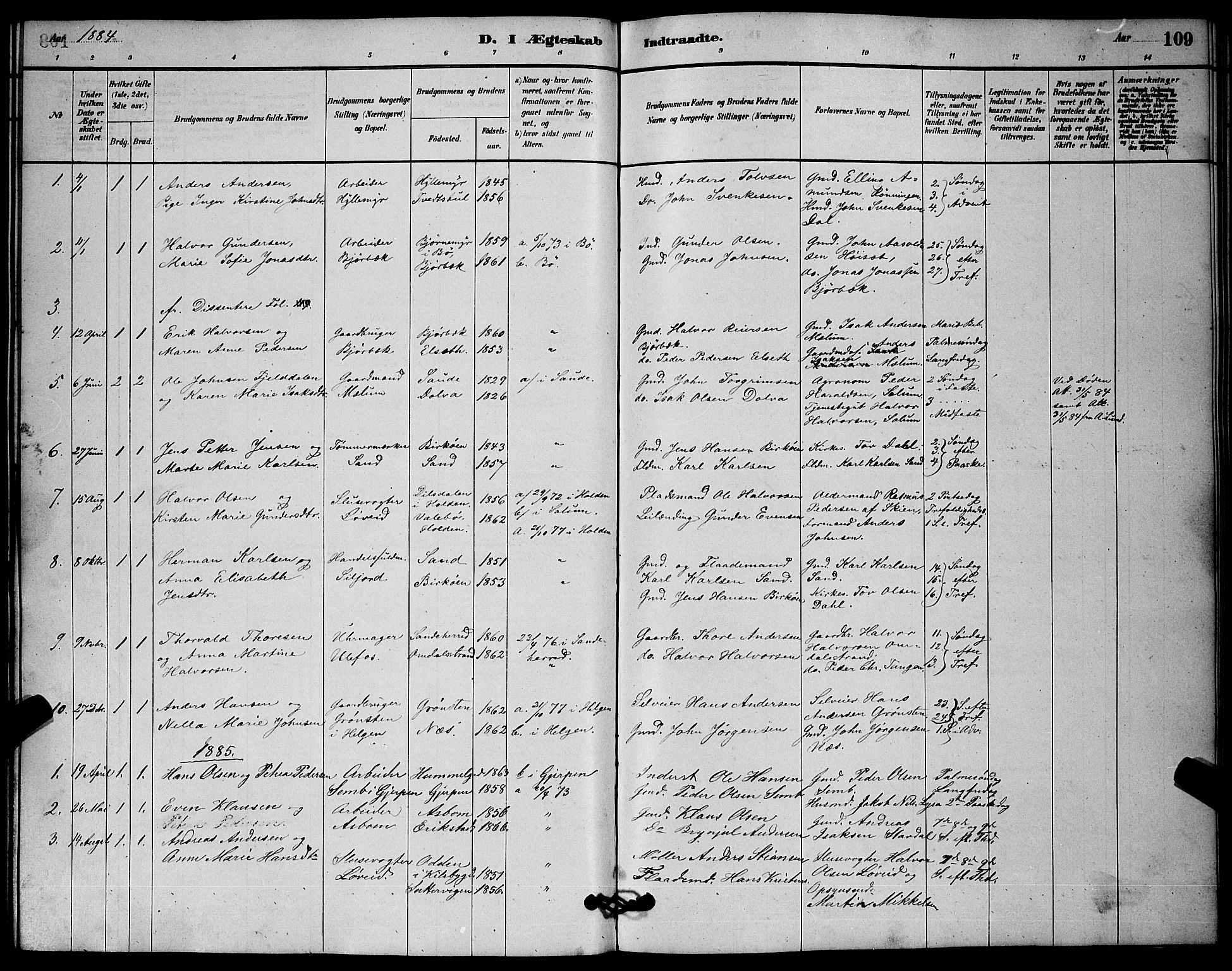 Solum kirkebøker, AV/SAKO-A-306/G/Gb/L0003: Parish register (copy) no. II 3, 1880-1898, p. 109