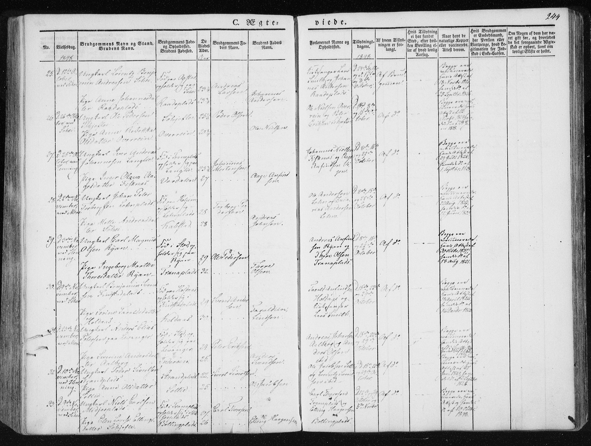 Ministerialprotokoller, klokkerbøker og fødselsregistre - Nord-Trøndelag, AV/SAT-A-1458/735/L0339: Parish register (official) no. 735A06 /1, 1836-1848, p. 244