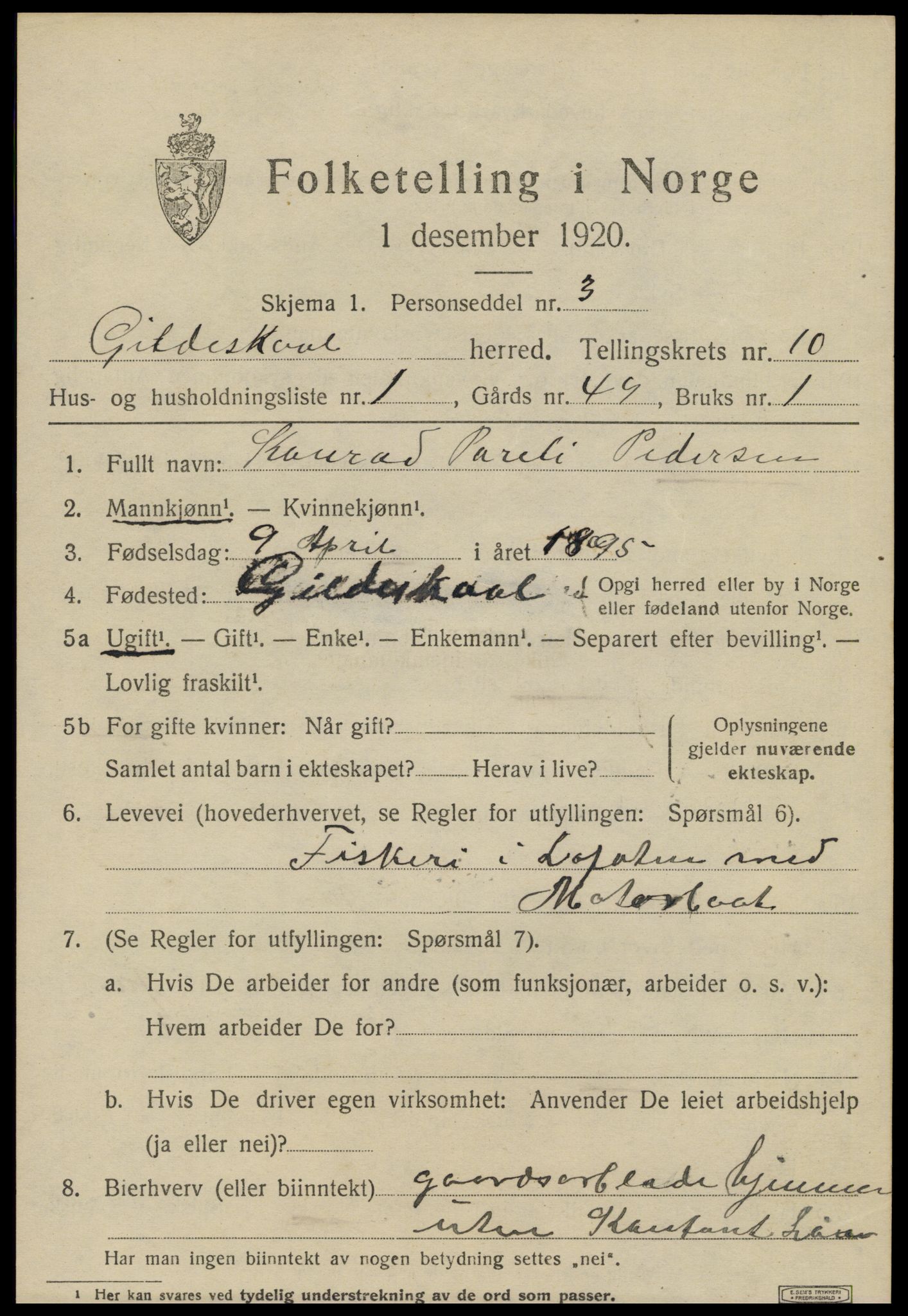 SAT, 1920 census for Gildeskål, 1920, p. 6064