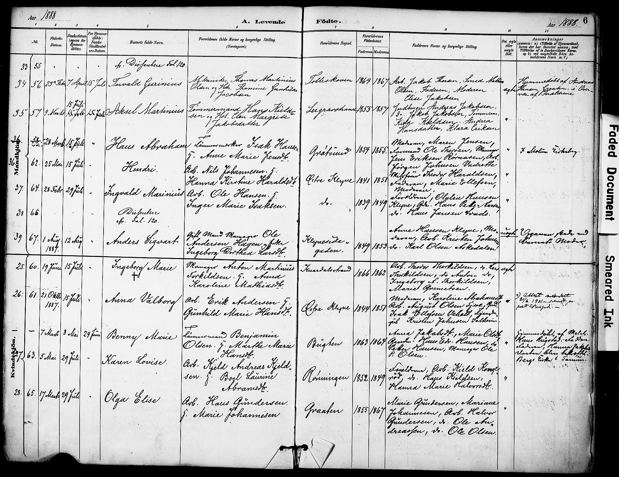 Solum kirkebøker, SAKO/A-306/F/Fa/L0010: Parish register (official) no. I 10, 1888-1898, p. 6