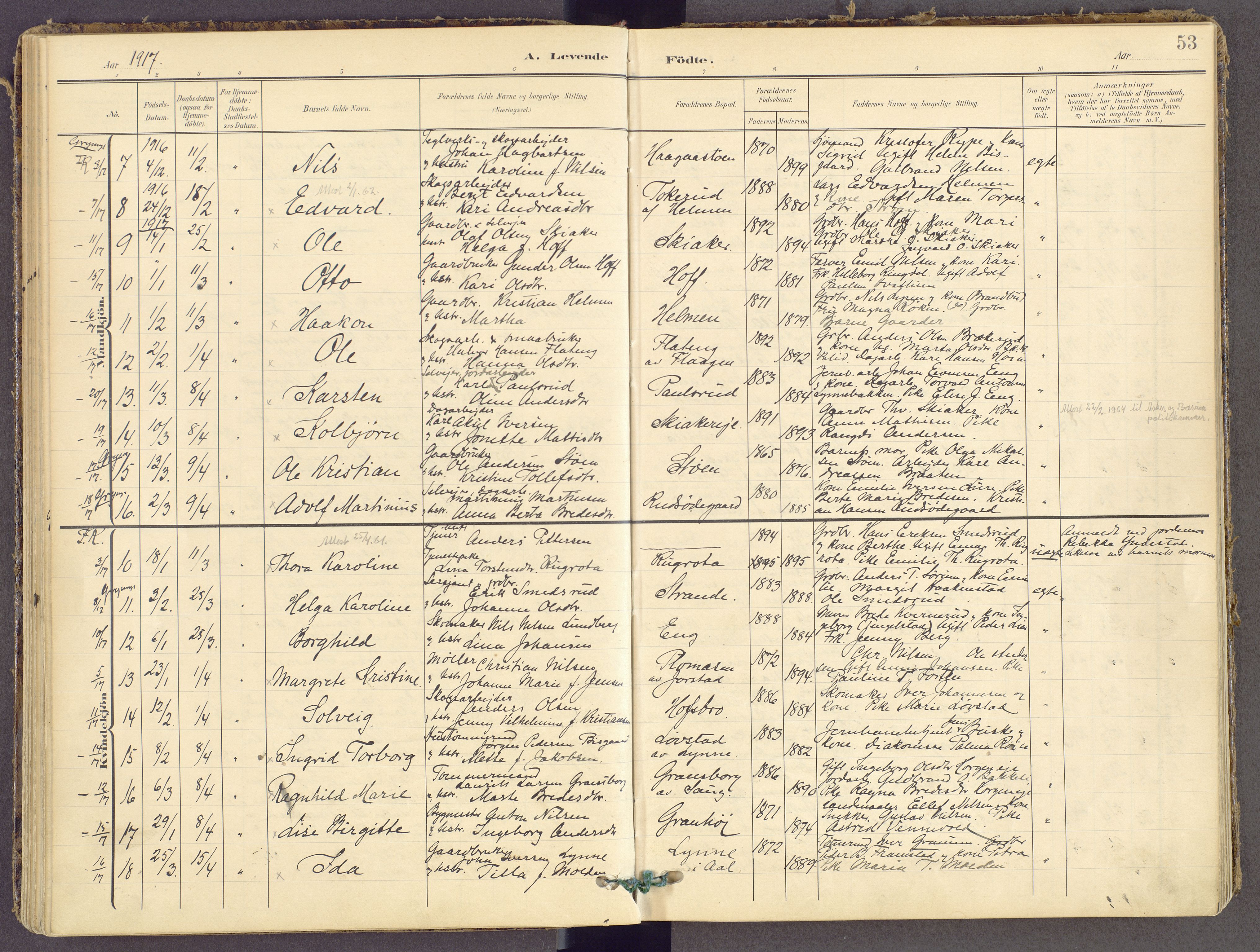 Gran prestekontor, SAH/PREST-112/H/Ha/Haa/L0021: Parish register (official) no. 21, 1908-1932, p. 53