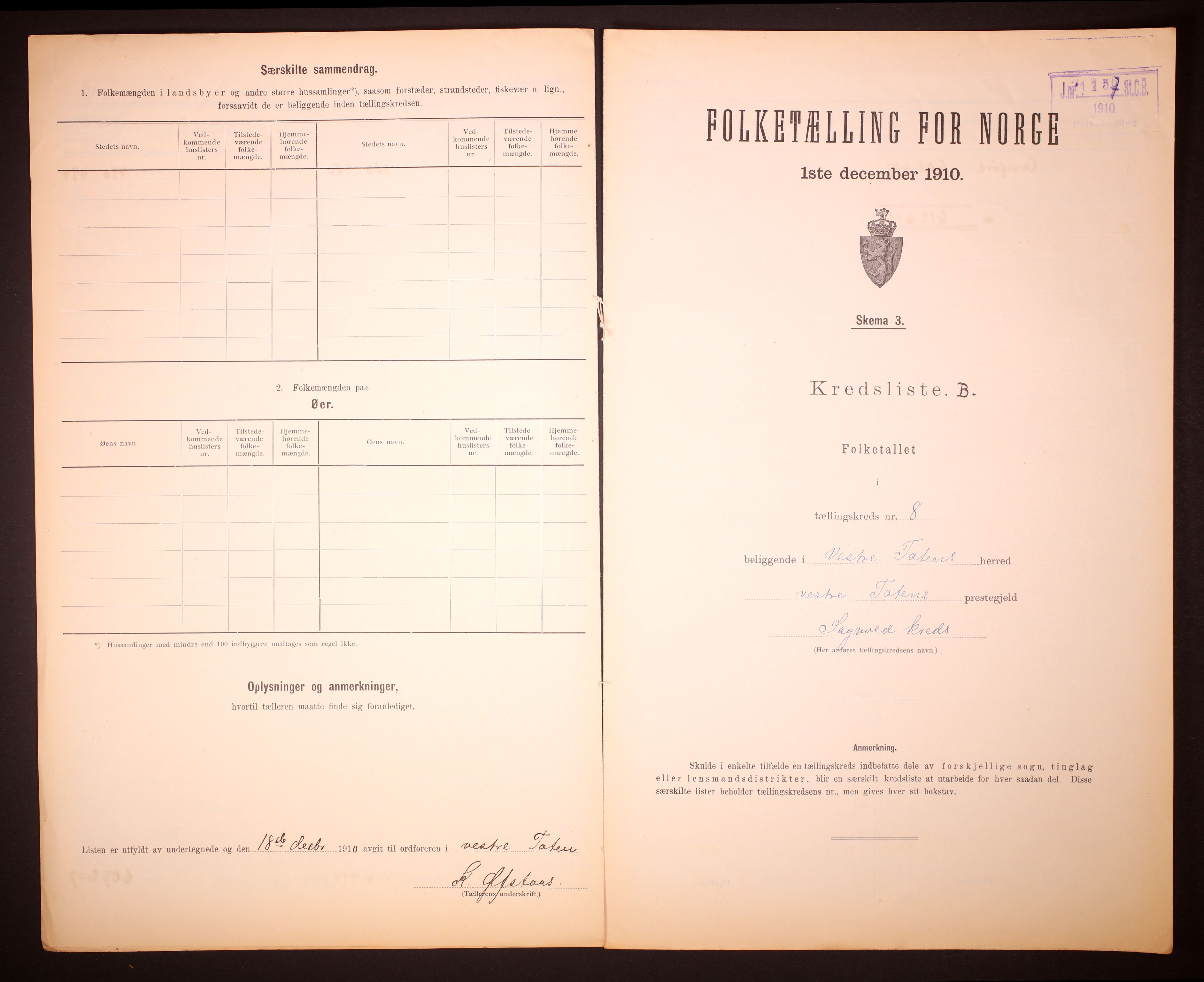 RA, 1910 census for Vestre Toten, 1910, p. 30