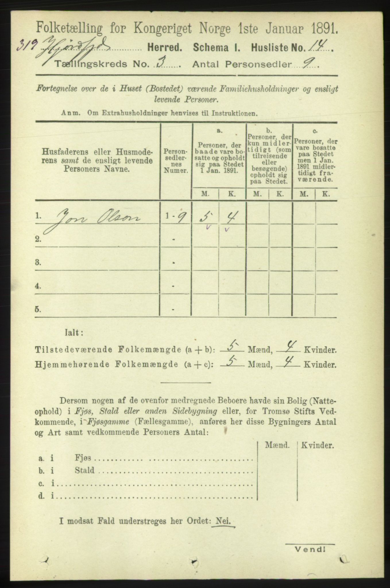 RA, 1891 census for 1522 Hjørundfjord, 1891, p. 449