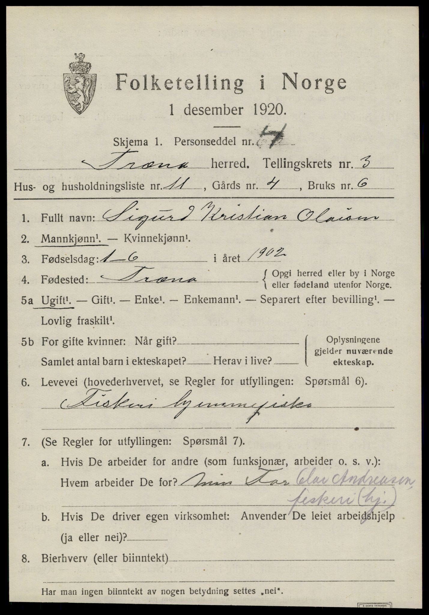SAT, 1920 census for Træna, 1920, p. 1406