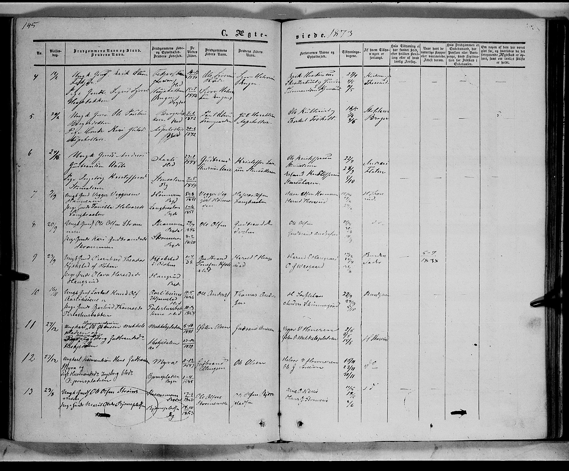 Sør-Aurdal prestekontor, AV/SAH-PREST-128/H/Ha/Haa/L0007: Parish register (official) no. 7, 1849-1876, p. 145