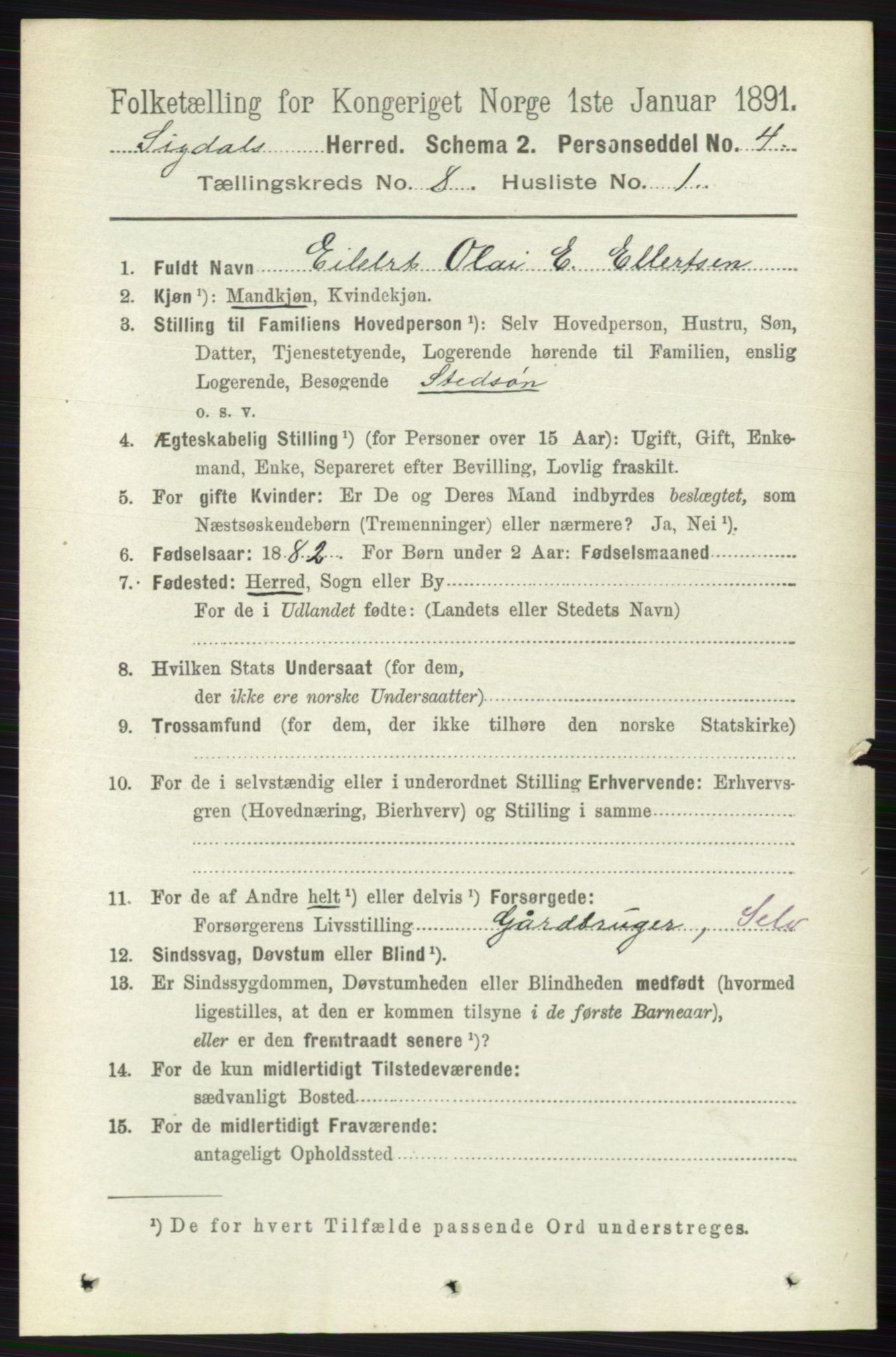 RA, 1891 census for 0621 Sigdal, 1891, p. 3180