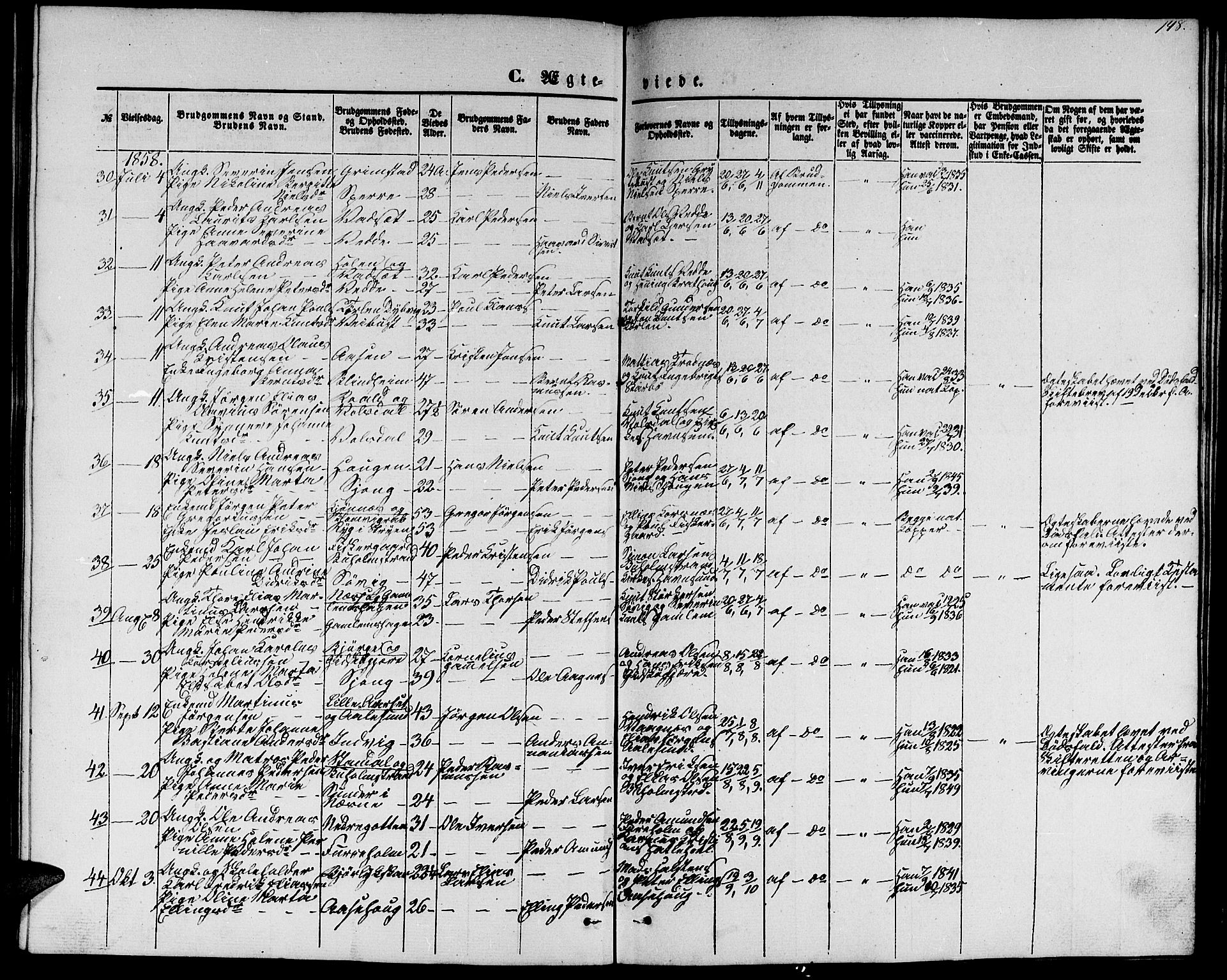 Ministerialprotokoller, klokkerbøker og fødselsregistre - Møre og Romsdal, AV/SAT-A-1454/528/L0427: Parish register (copy) no. 528C08, 1855-1864, p. 148