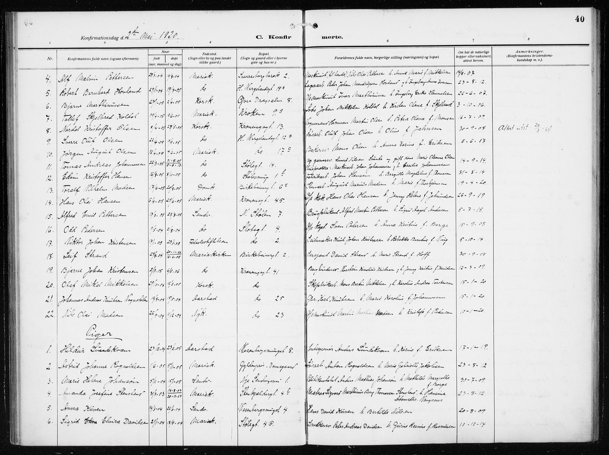 Mariakirken Sokneprestembete, AV/SAB-A-76901/H/Haa/L0015: Parish register (official) no. C 3, 1913-1927, p. 40
